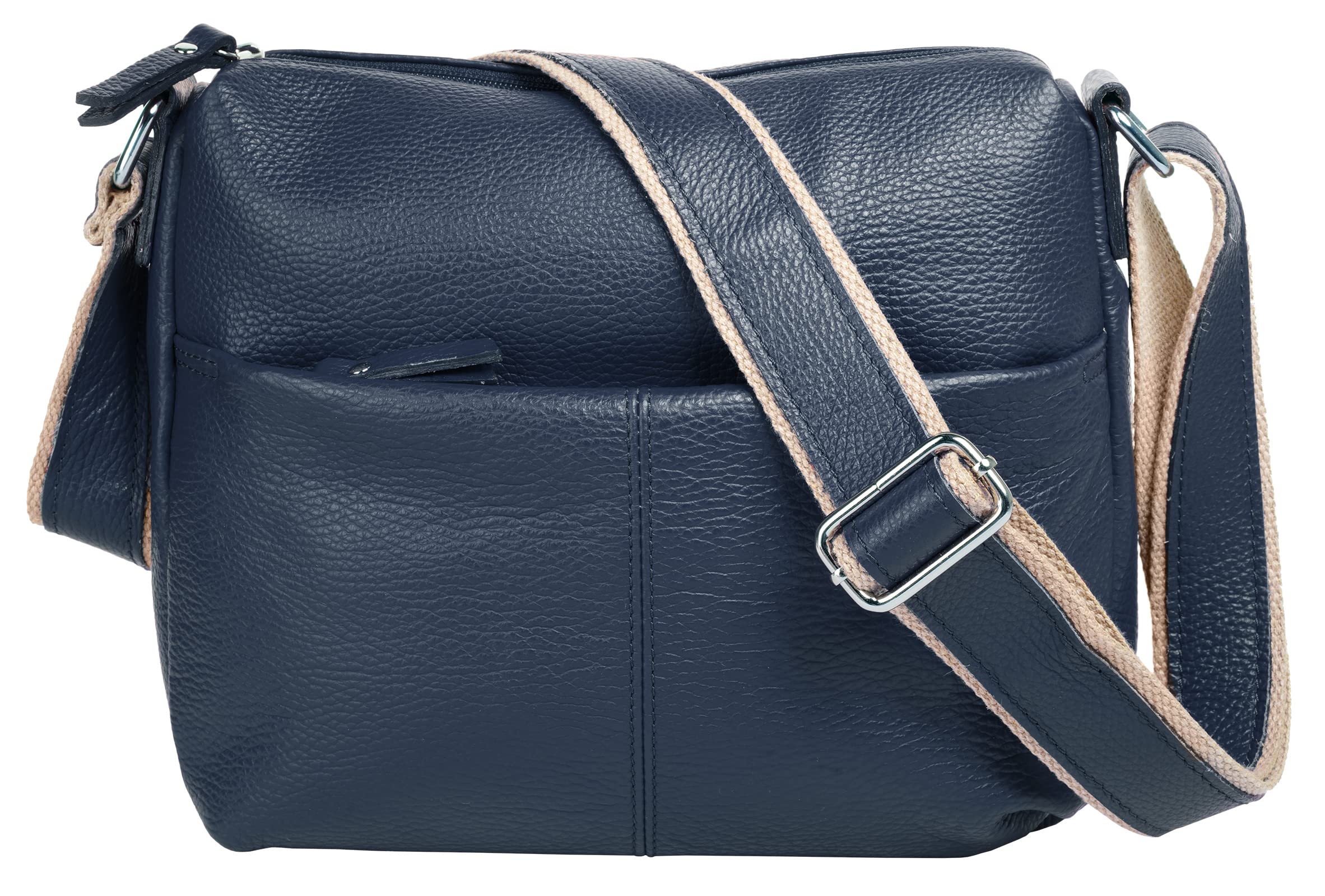 Umhängetasche Echt Leder Damen Made in Italy, Handtasche mit Smartphonefach, Schultertasche mit Tragegurt