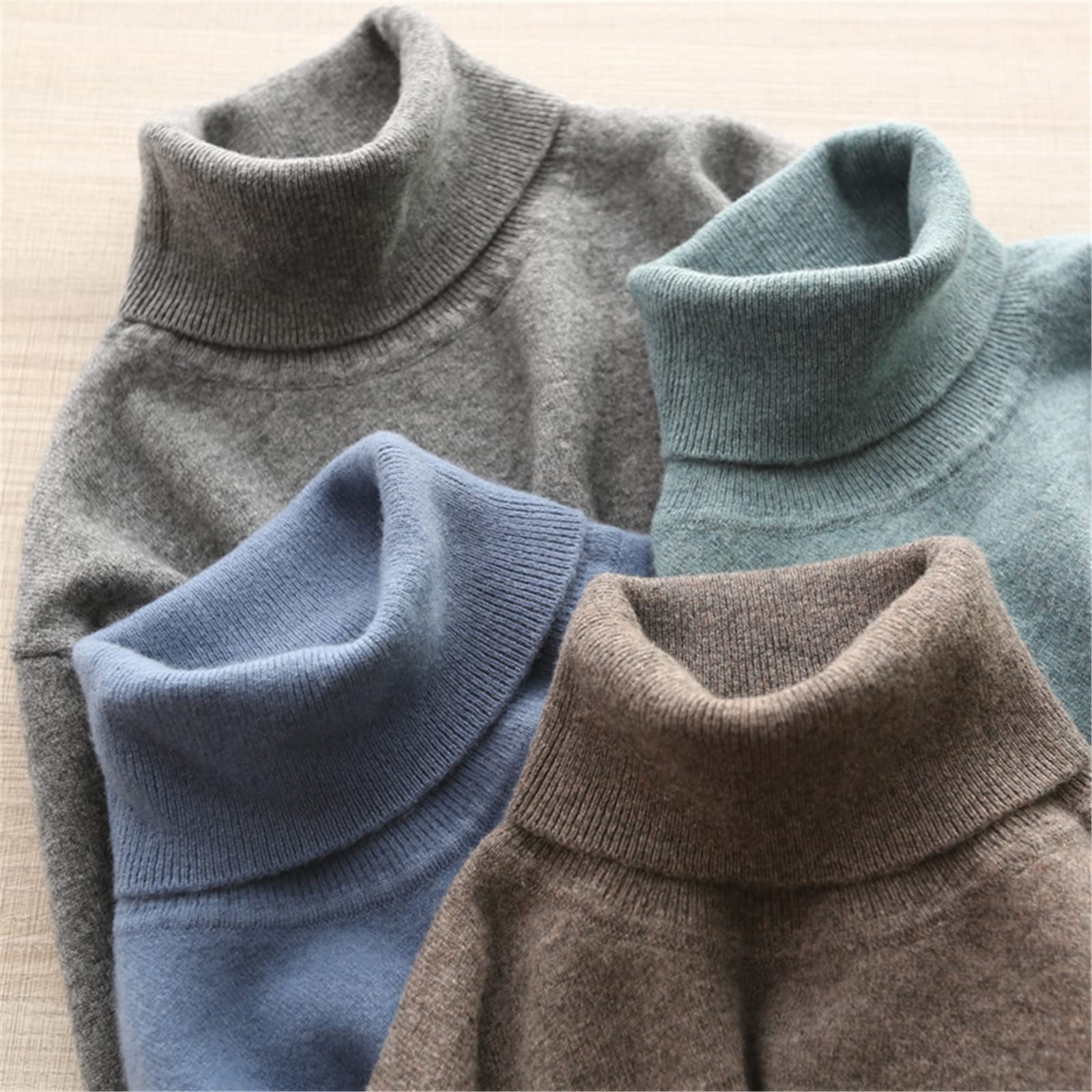 Vogrtcc Suéter de los hombres Suéter de punto de lana Jersey de invierno Cuello alto grueso Tops básicos, como en la imagen3, L