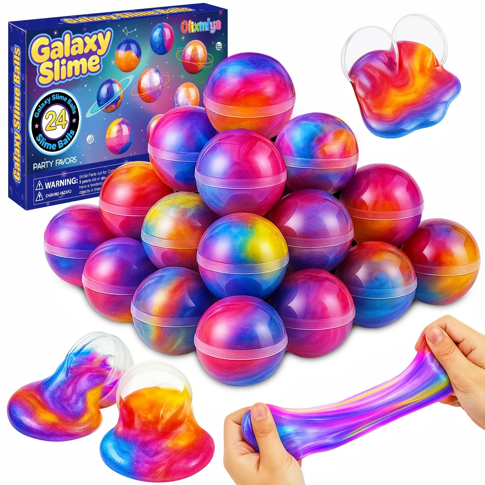 View 1 of 24 Pack Galaxy Slime Party Favor, Galaxy Slime Balls Stress Relief Stretchy & Non-Sticky DIY Stress Relief Putty Toys Classroom Prize Birthday Gifts for Kids Teens Boys Girls
