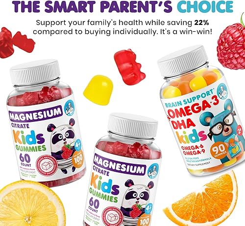 Miniatura 8 de DR. MORITZ Gomitas de magnesio calmante para niños (60 unidades, 2 paquetes) y paquete de gomitas de omega 3 para niños (90 unidades) - Bajo en