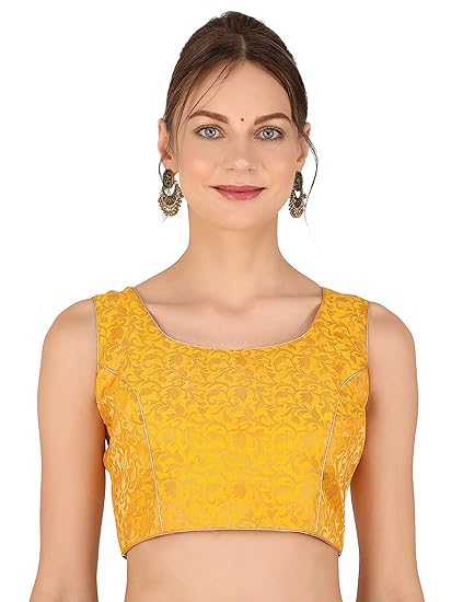 Women Brocade Chanderi Sleeveless Saree Blouse