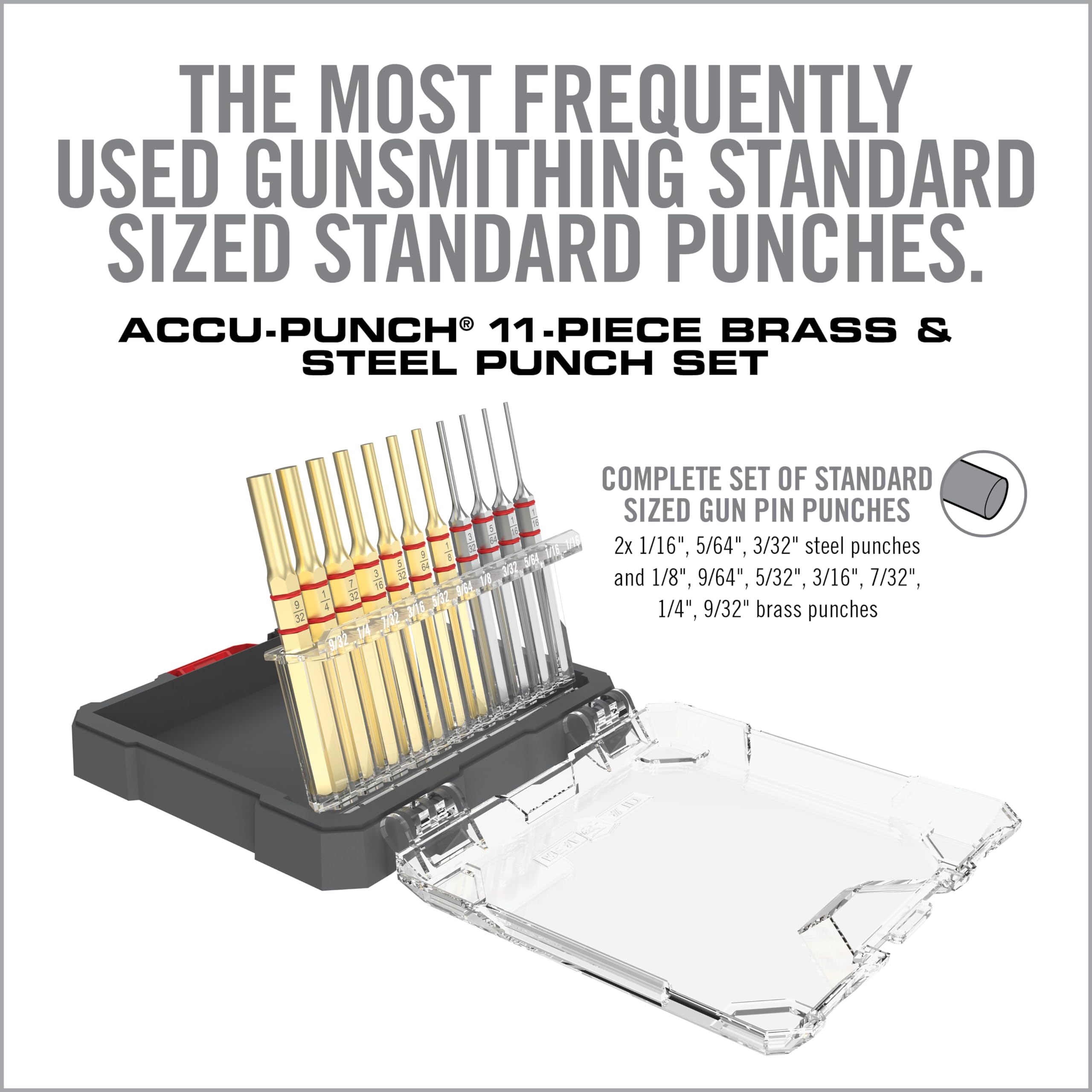 Real Avid ACCU-Punch 11-teiliges Standard Messing & Stahl Stanzer Set - Premium Stanzer beständig gegen Korrosion in einem 3-Positionen-Aufbewahrungskoffer - Splintentreiber Set