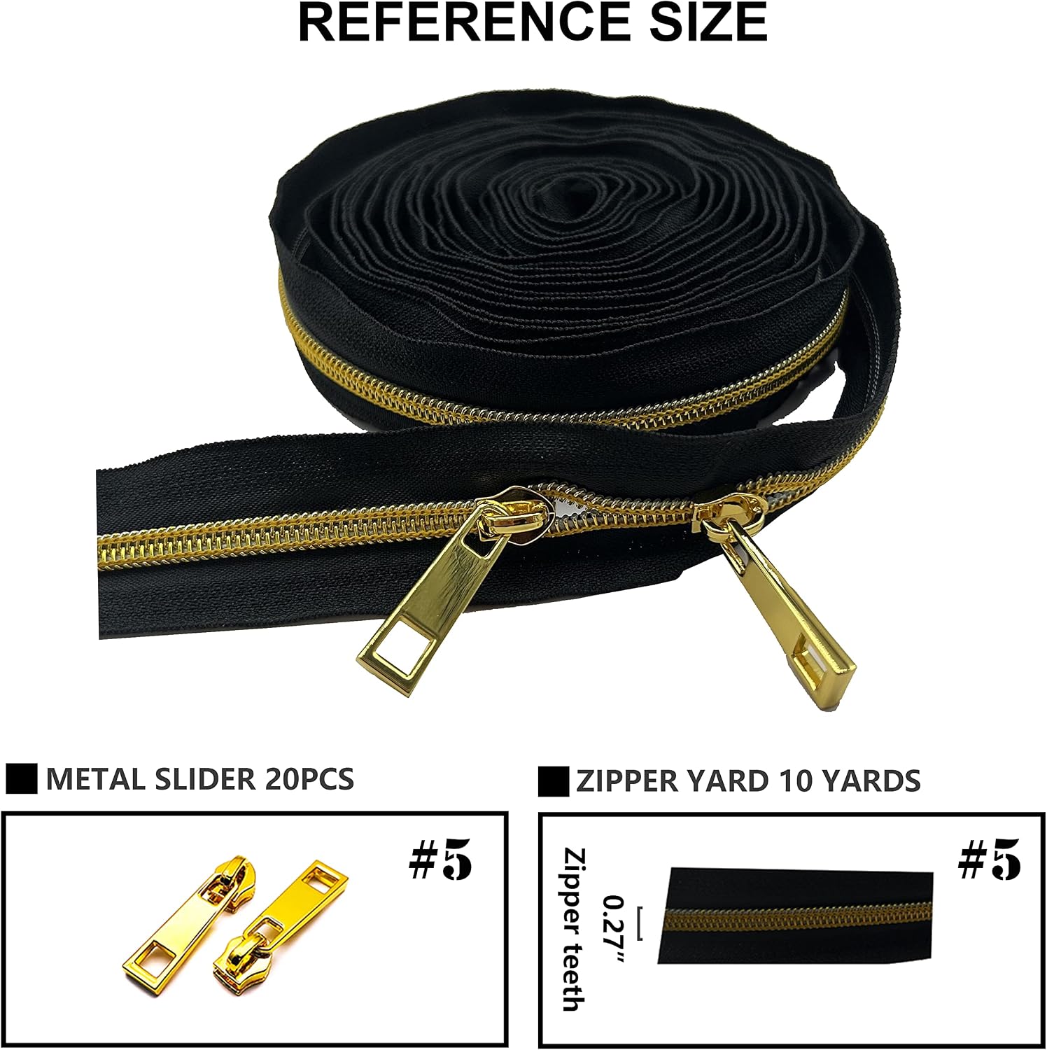 #5 Nylon Coil Black Zippers for Sewing with 20pcs Metal Sliders | Zipper Tape by the Yard Bulk 10 Yards for Purses Bag Handbag Clothing Backpack DIY Sewing Tailor Craft Making