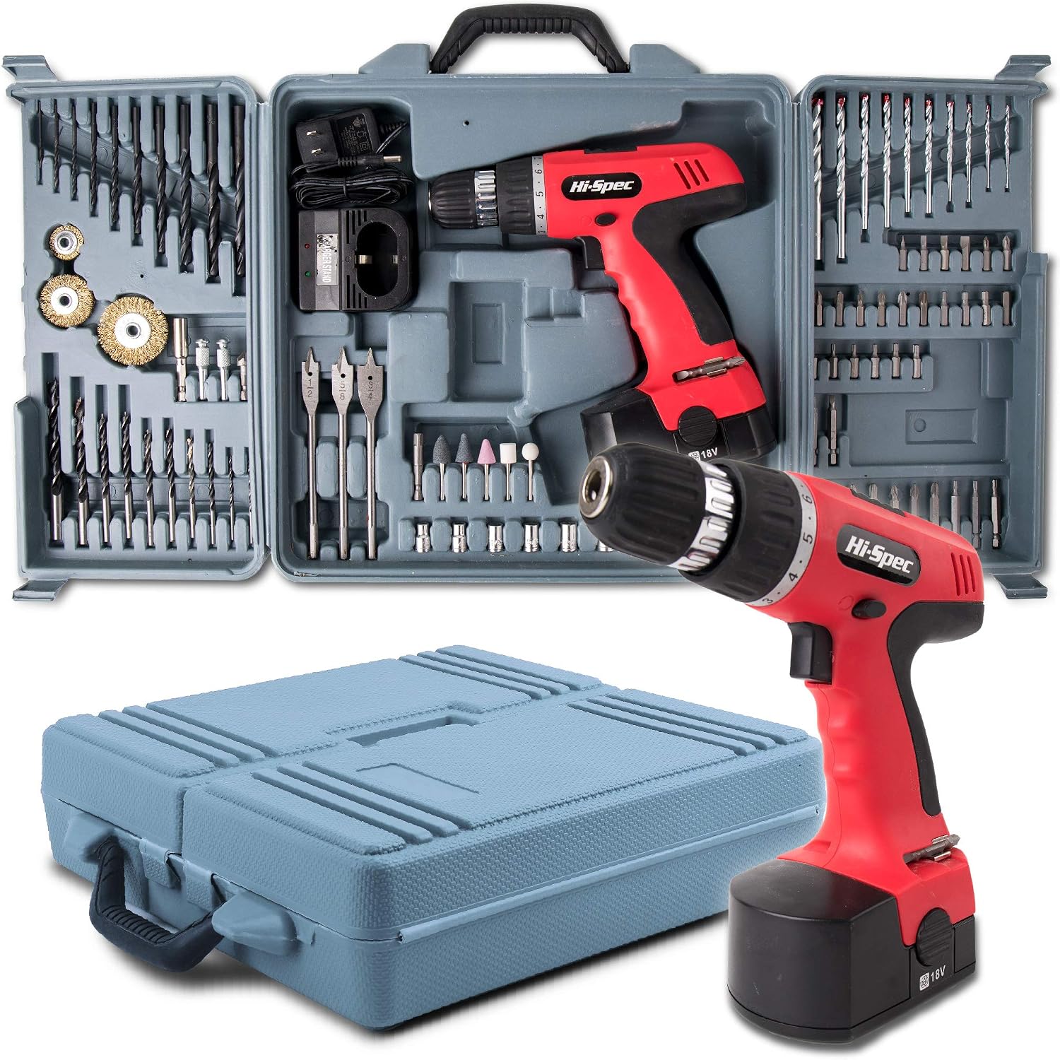 Hi-Spec 18V 800mAh Power Cordless Variable Speed Drill Driver with 89 Piece Drill & Screwdriver Bits, Sockets and Brushes for DIY, Carpentry, Repair With Professional Case