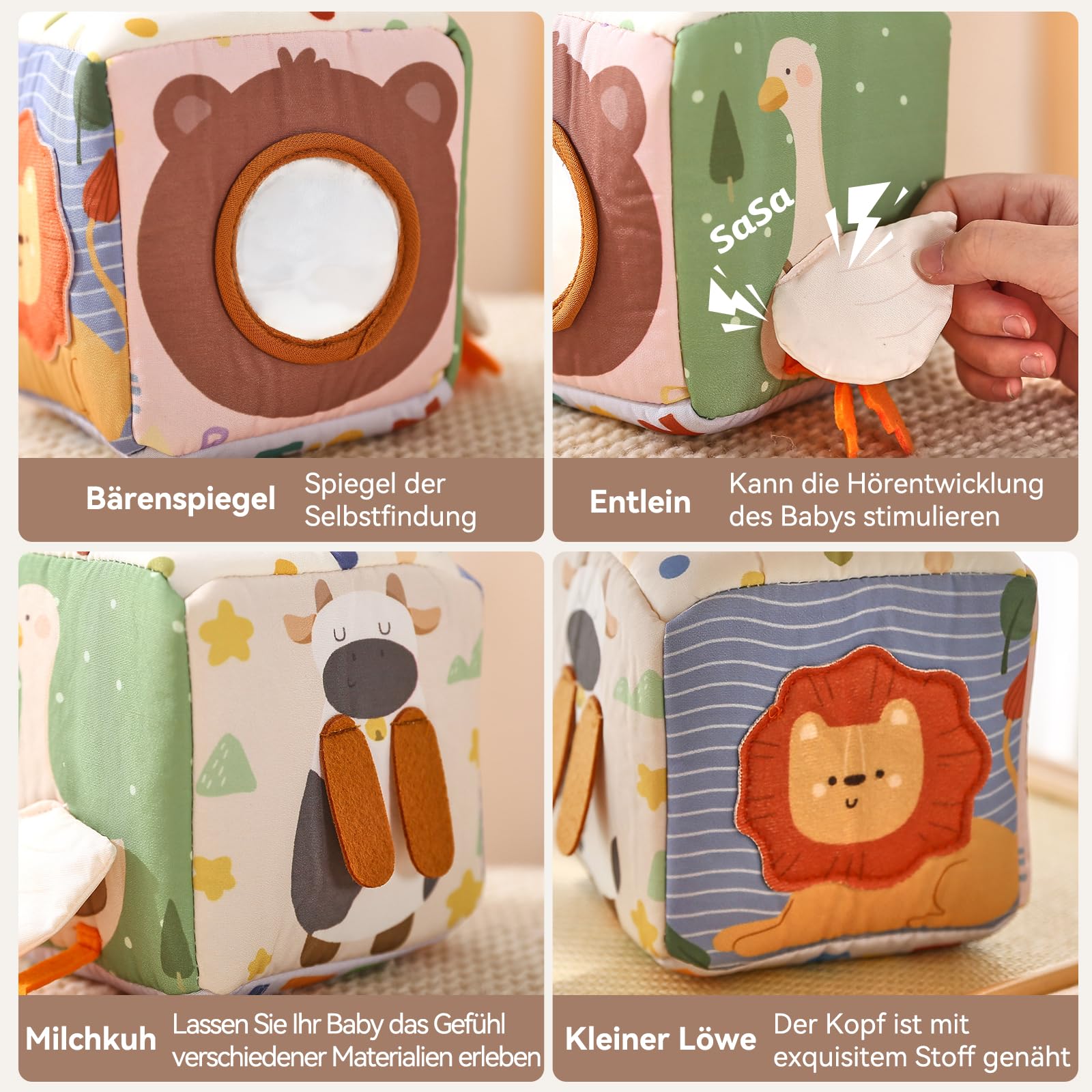 Boîte à Mouchoirs Sensorielle Montessori pour Bébé 0-12 Mois avec Miroir et Foulards