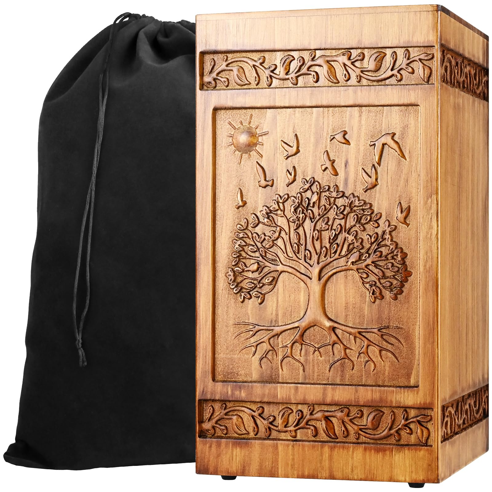 Wooden Urn for Ashes Adult Male Female, Handcrafted Large Cremation Urns Box for Human Ashes Adult Men Women, Memorial Decorative Funeral Urn with Tree of Life Carvings