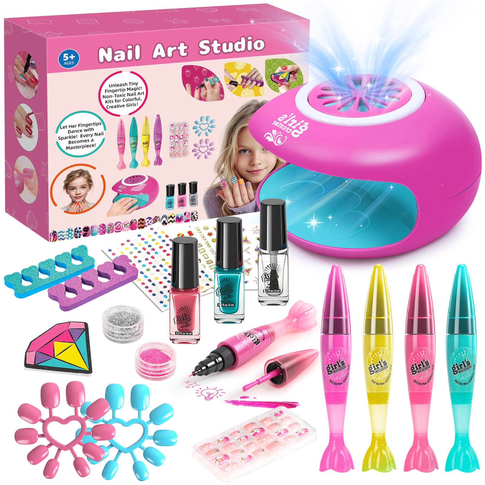 Amazon.com: Kids Nail Polish Set with 4 nail art pens- Girl Gift