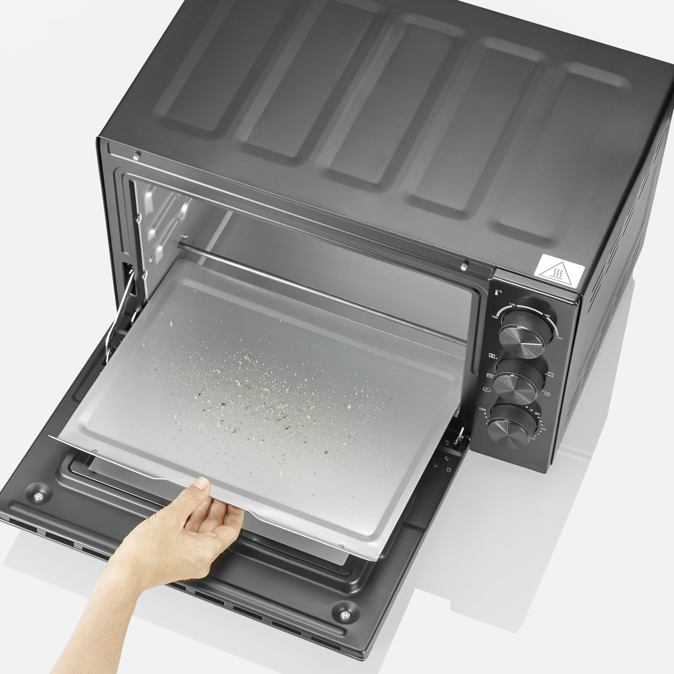 Severin Horno tostador con convección, con asador para carne, horno de convección versátil, capacidad de 30 litros, horno de sobremesa, 100-230 °C, temporizador de 120 minutos, 1600 W, negro, TO 9020