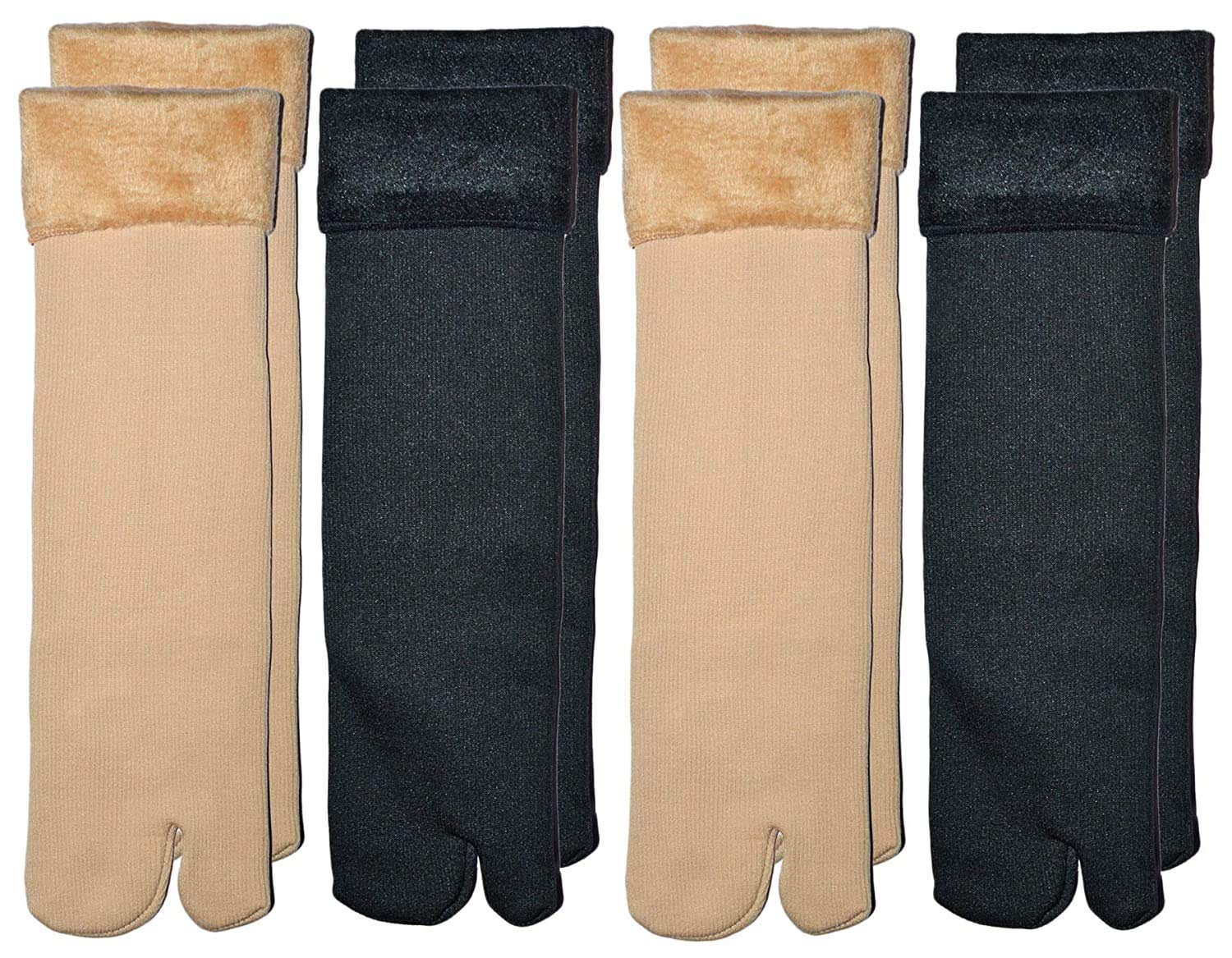 tendsy Women's and Girls Velvet Winter Thermal Socks - Black & Beige Thumb Socks, Soft Fleece Lined, Warm, Pack of 4 Pairs, Ankle Length, Cozy for Cold Weather-picture-21