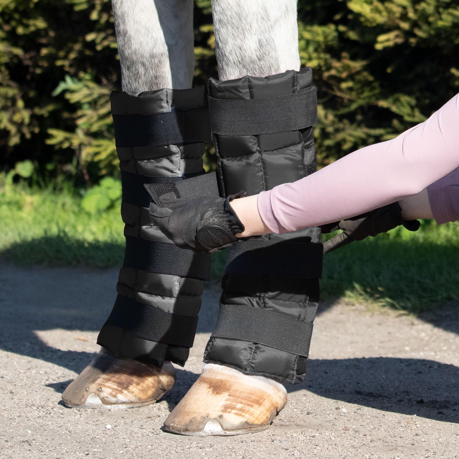 Harrison Howard Eisstiefel für Pferde, kühlende Gel-Packung, Beinwickel zur Behandlung von vollen Beinen, Knien, Sprunggelenkverletzungen, wiederverwendbar, Eiskühlungstherapie, Schwarz, 2 Stück