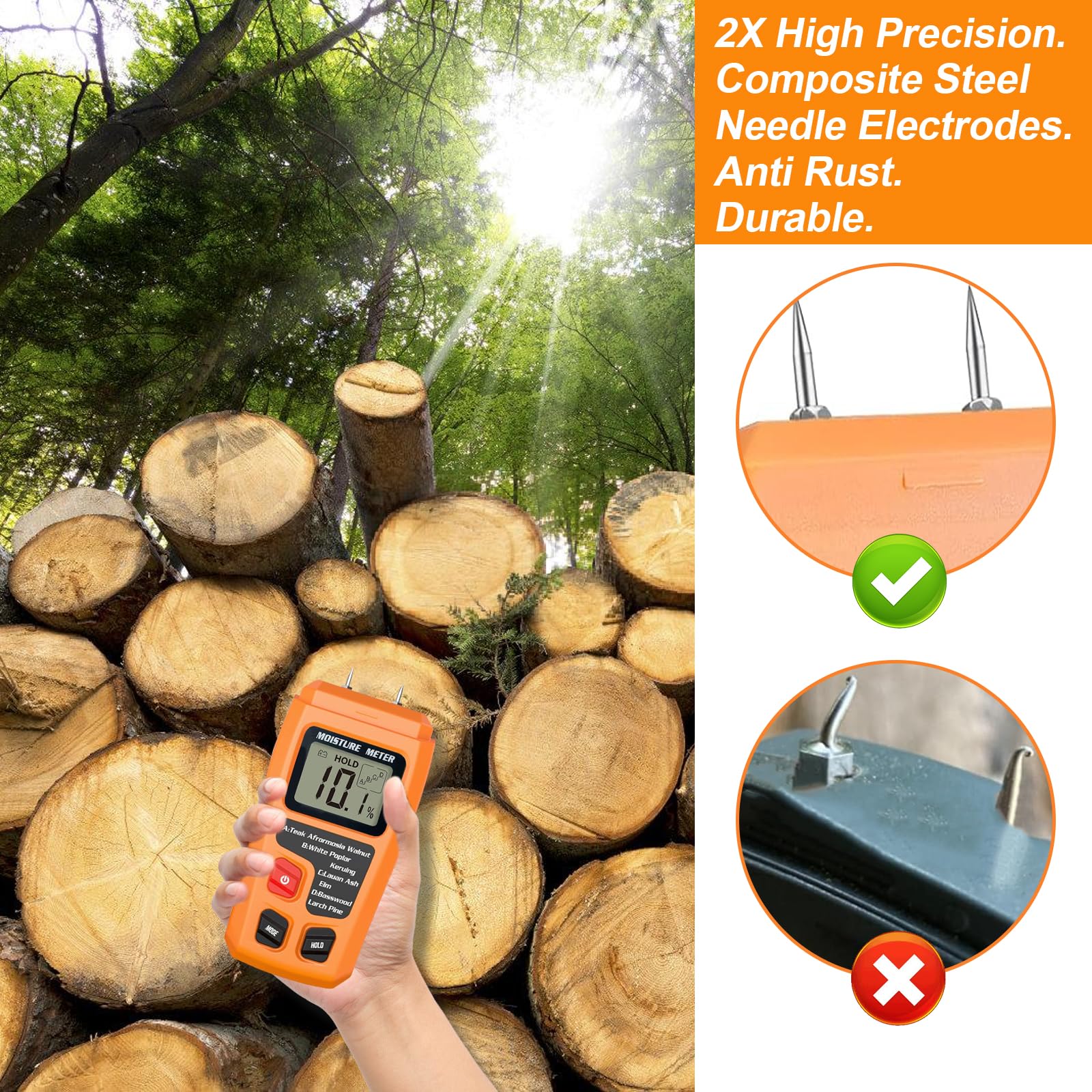 Holzfeuchtemessgerät Mit 4 Modi - Digitales Feuchtigkeitsmessgerät Für Brennholz, Wände Und Estrich