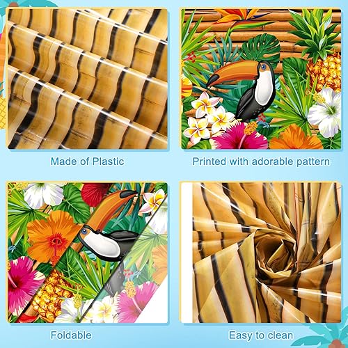 Miniatura 3 de Frienda 9 piezas de mantel Tiki para decoración de mesa Luau, mantel de plástico para fiesta hawaiana, mantel desechable de tótem Tiki para Hawaii,
