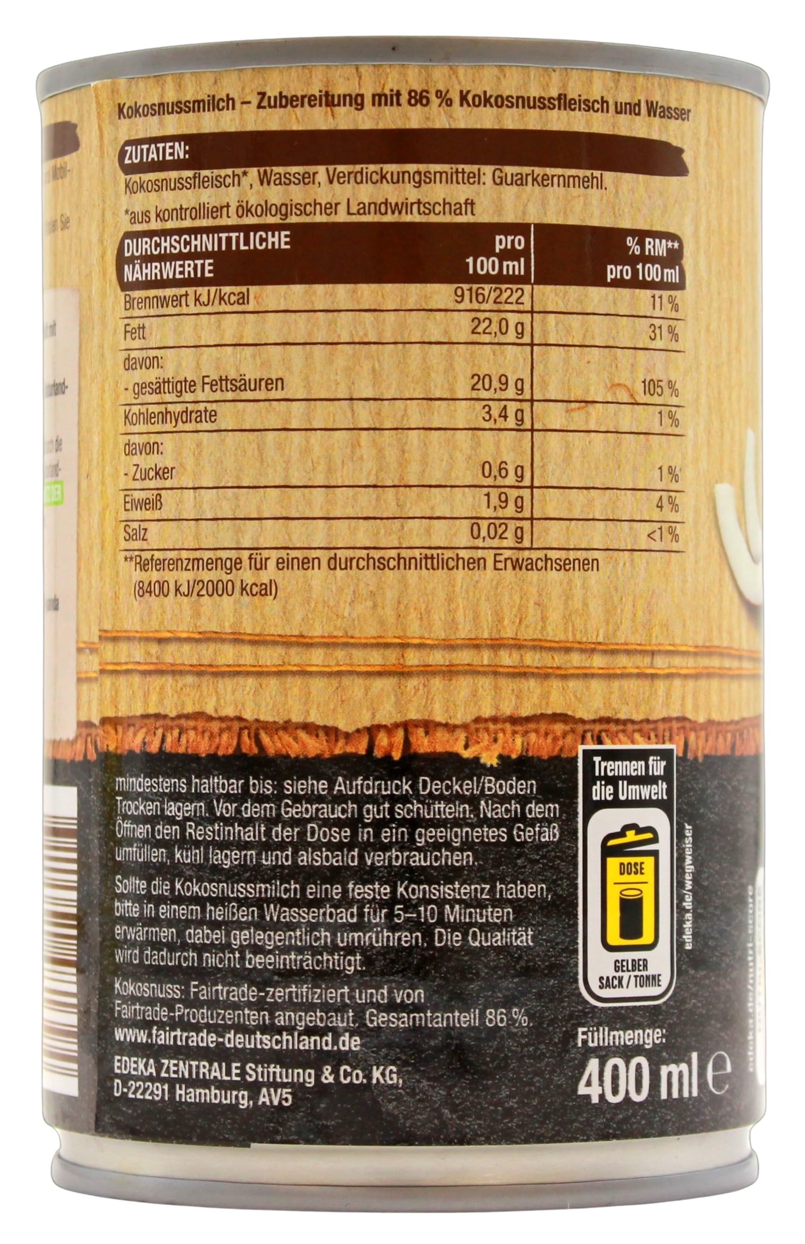 Edeka Bio Kokosnussmilch, 12 x 400ml