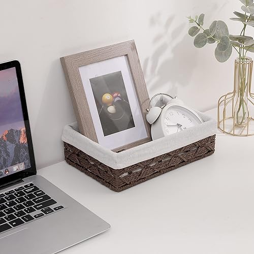 Miniatura 5 de Sopsele Cesta de almacenamiento pequeña con forro, cesta decorativa de mimbre para mesa de café, bandeja rectangular, organizador de encimera de