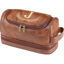 Personalized Toiletry Bag for Men, Initial Toiletry Travel Bag, Gifts Men | Waterproof PU Leather Travel Shaving Bag with Hanging Hook, Christmas Birthday Gift for Dad Husband, Custom Travel Dopp Kit