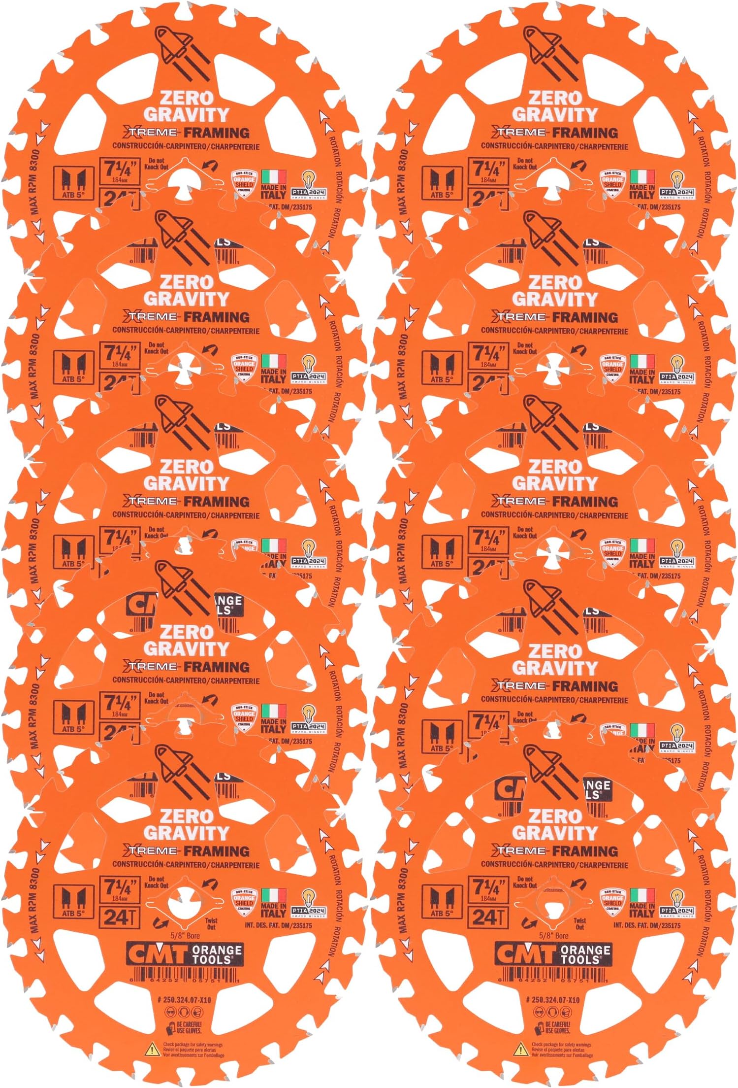CMT Orange Tool 250.324.07-X10 FRAMING Zero Gravity 7-1/4โx5/8โ, 10 Pack