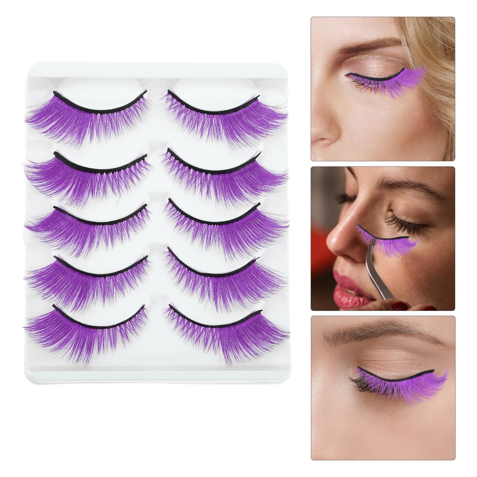 Healvian 25 Paia Set di Ciglia Finte Porpora in Fibra Artificiale Leggere e Riutilizzabili per Trucco da Palcoscenico e Feste di Halloween per Appassionati di Makeup