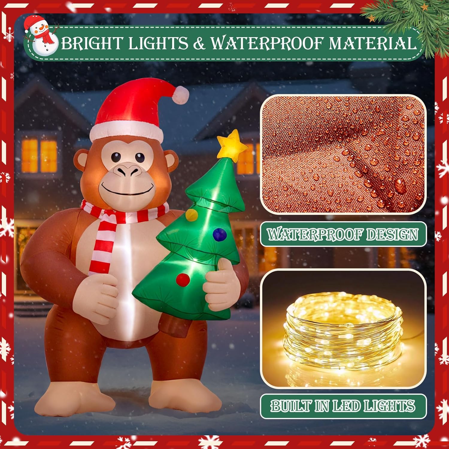 Civaner 8 ft Funny Bigfoot Christmas Inflatables with LED Light Xmas Sasquatch Blow up Yard Decoration Big Foot with Christmas Tree Inflatable for Indoor Outdoor Garden Lawn Winter Holiday Party Decor