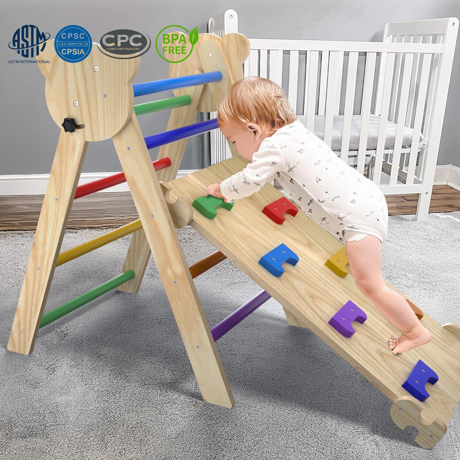 7 in 1 Montessori Pikler Triangle Set, Foldable Wooden Pickler-3 Piece ...