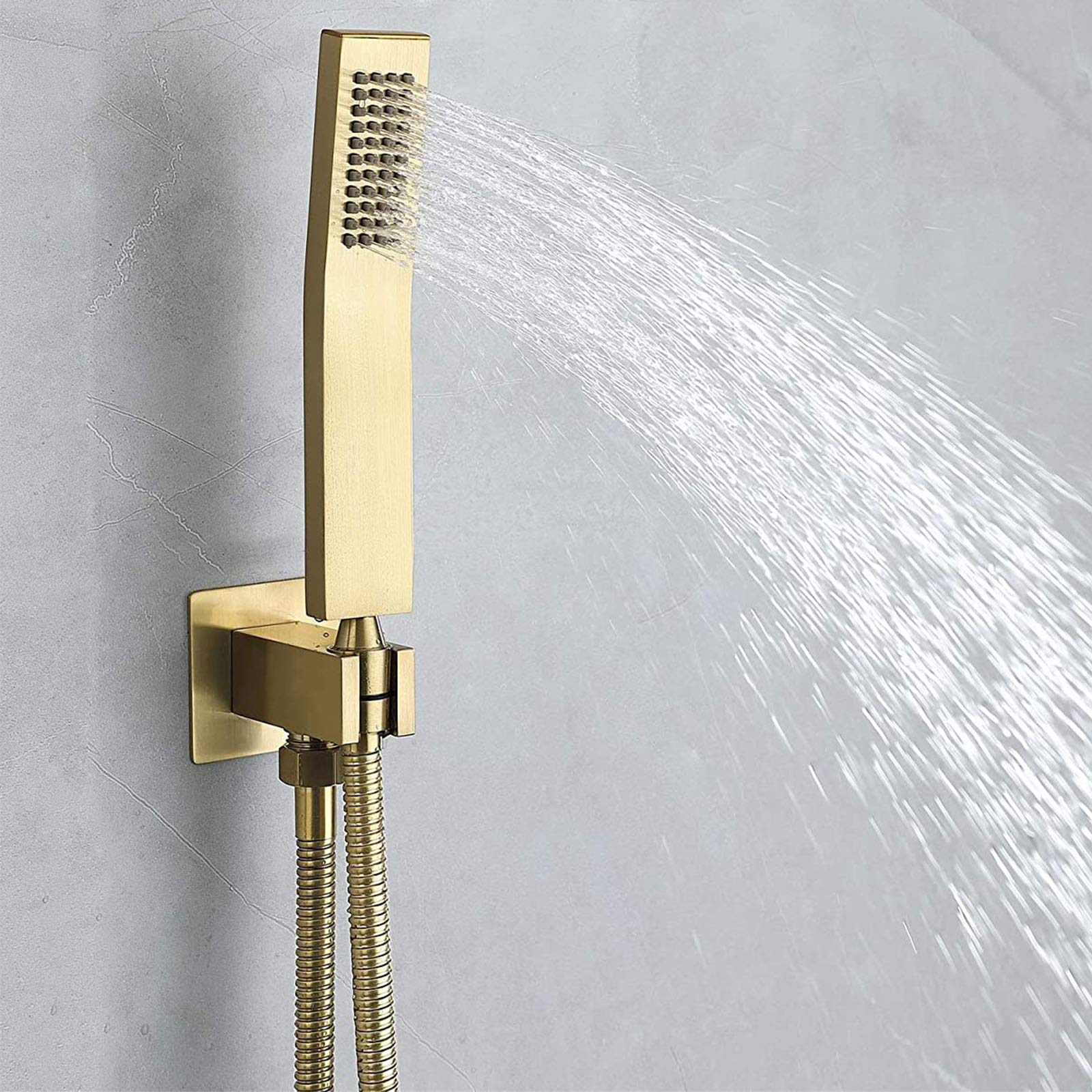 Juego de Grifo de Ducha en Oro Cepillado, Sistema de Ducha en Cascada con Cabezal de Ducha y caño de bañera, Juego de Grifo de bañera en Cascada montado en la Pared, grifos para el