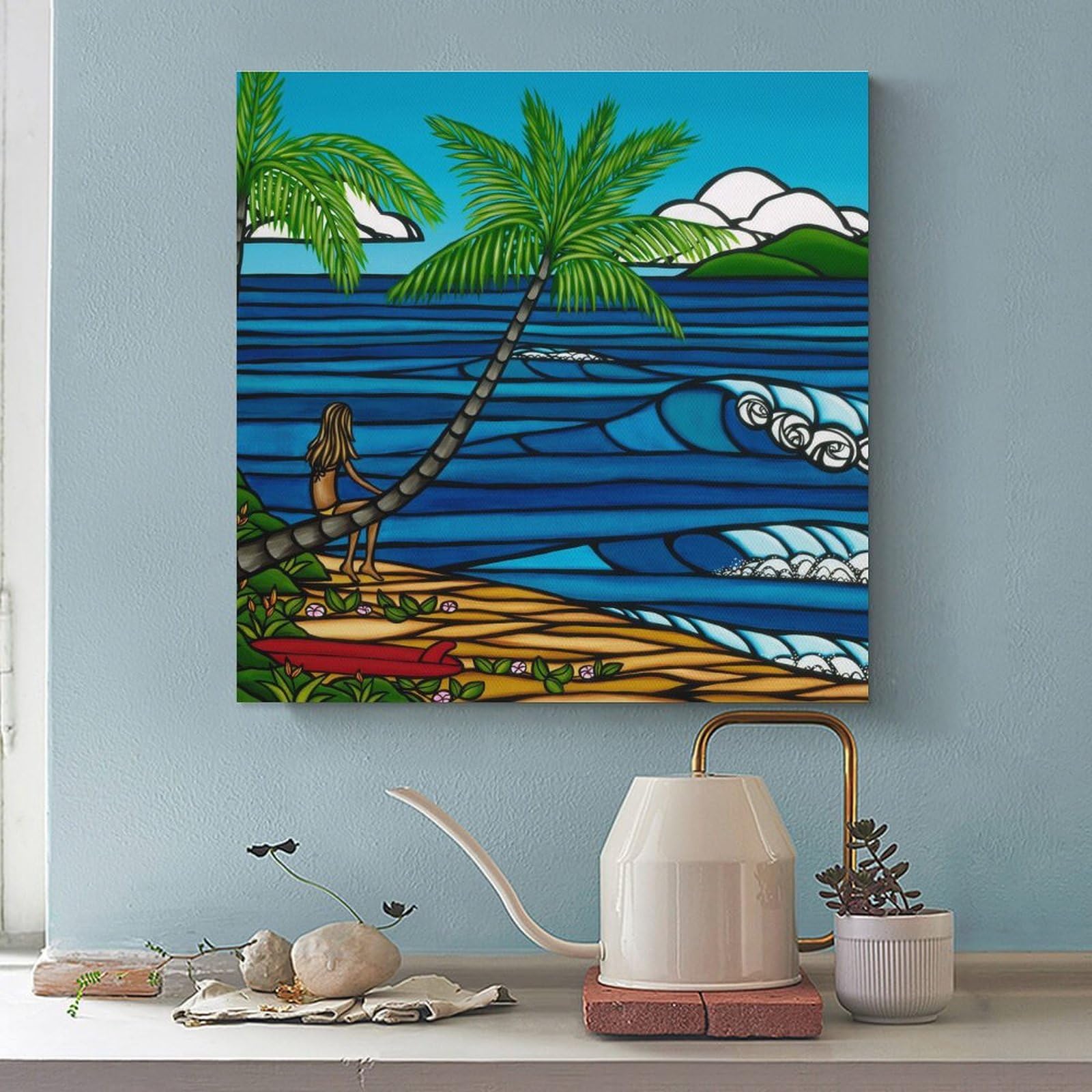 Amazon.co.jp: ハワイビーチポップアート絵画ブルーシーココナッツ