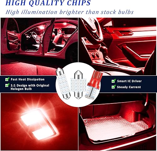 Miniatura 5 de Bombillas LED para automóvil, 24 unidades, kit de bombillas de festón T10 de 1.220 in y 1.654 in, accesorios universales de repuesto para