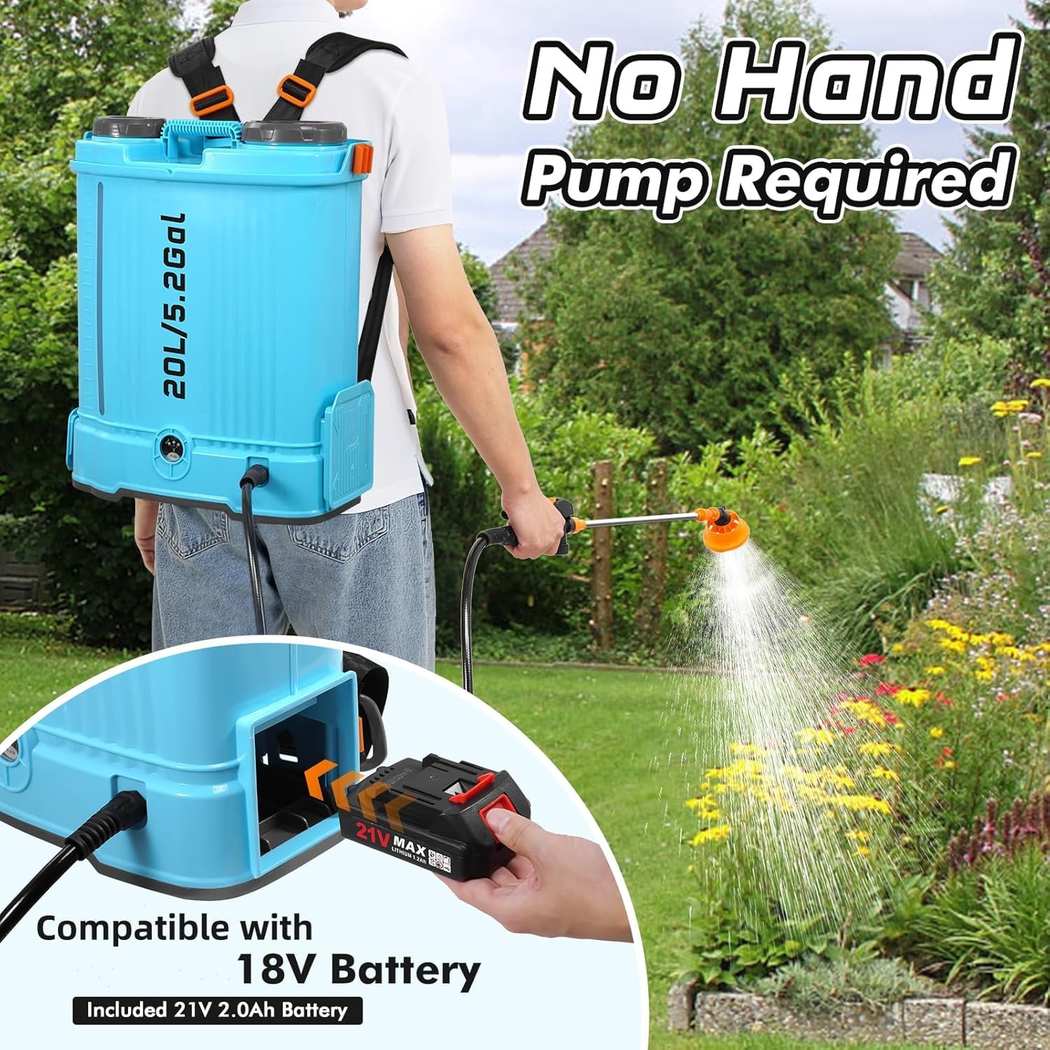 Pulverizador a presión con batería, 16 L, con batería de 21 V, 2000 mAh, ajustable, 0-100 PSI 7 bar, compatible con batería de 18 V, pulverizador a presión con 6 boquillas para jeringa de