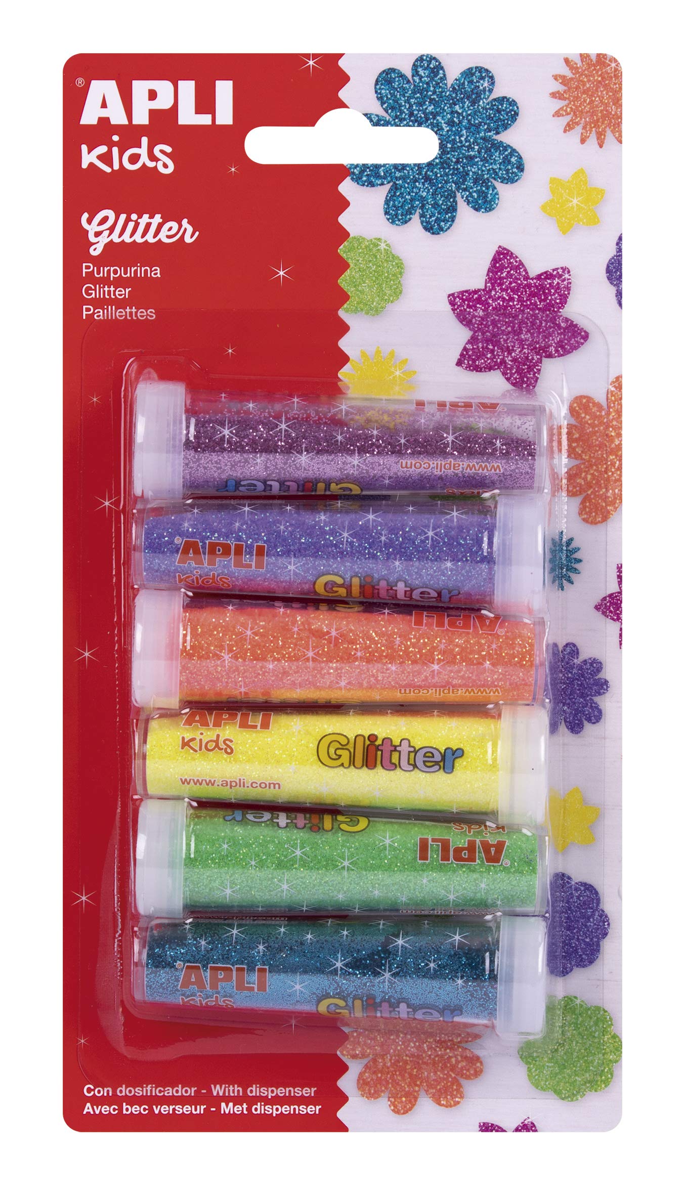 APLI Kids 17609 - Purpurina en polvo brillante, ideal para disfraces y manualidades - 6 botes