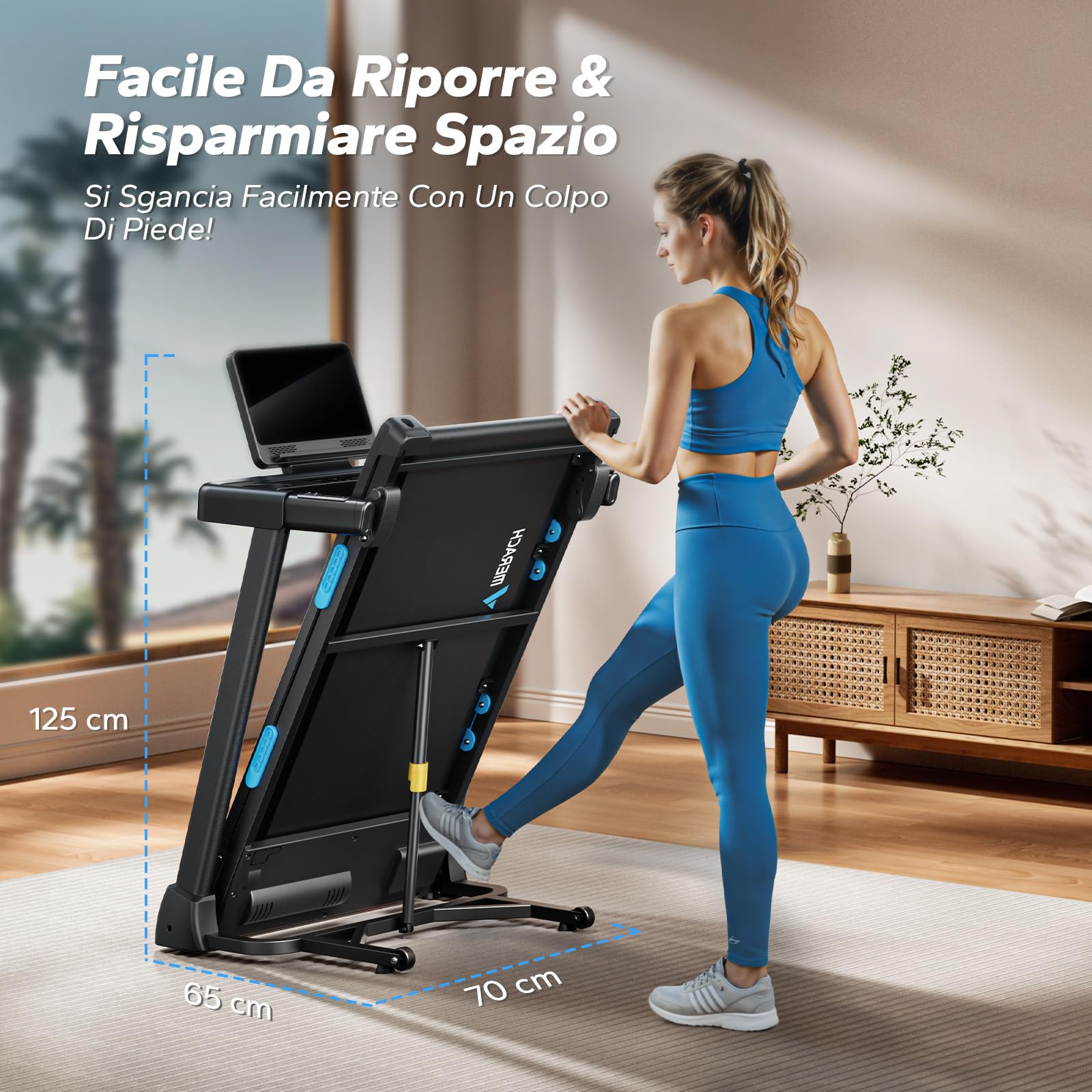 Merach Tapis Roulant Elettrico con Inclinazione,2.5HP Tapis Roulant Pieghevole con Pendenza,0.8-12km/H Walking Pad,Treadmill 136KG,Salvaspazio per Casa e Ufficio,Palestra Casa,Display LED