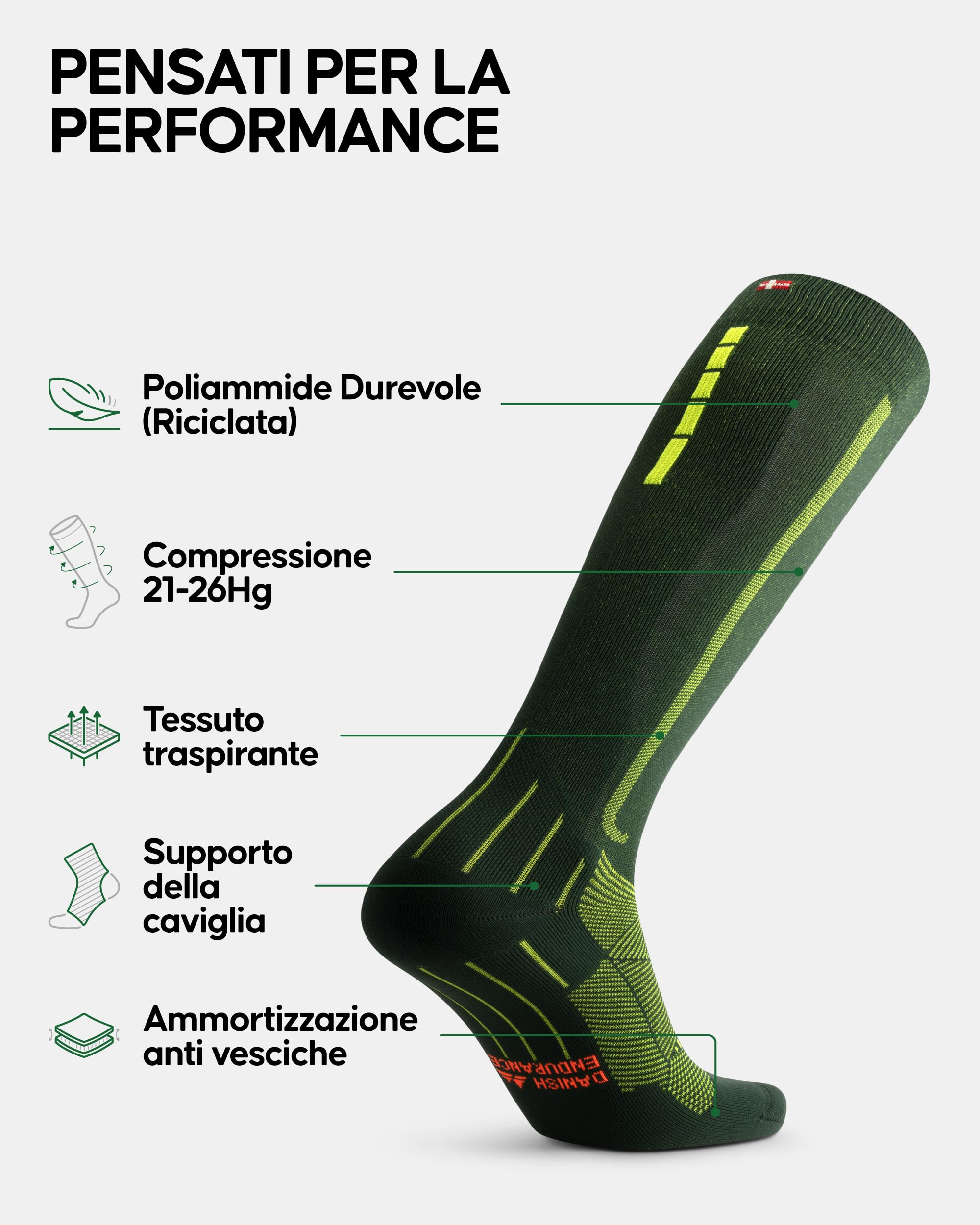 DANISH ENDURANCE Calze Compressione Graduata Donna e Uomo 21-26mmHg, Gambaletti, Calze Compressive per Recupero, Circolazione, Viaggi, 1 Paia