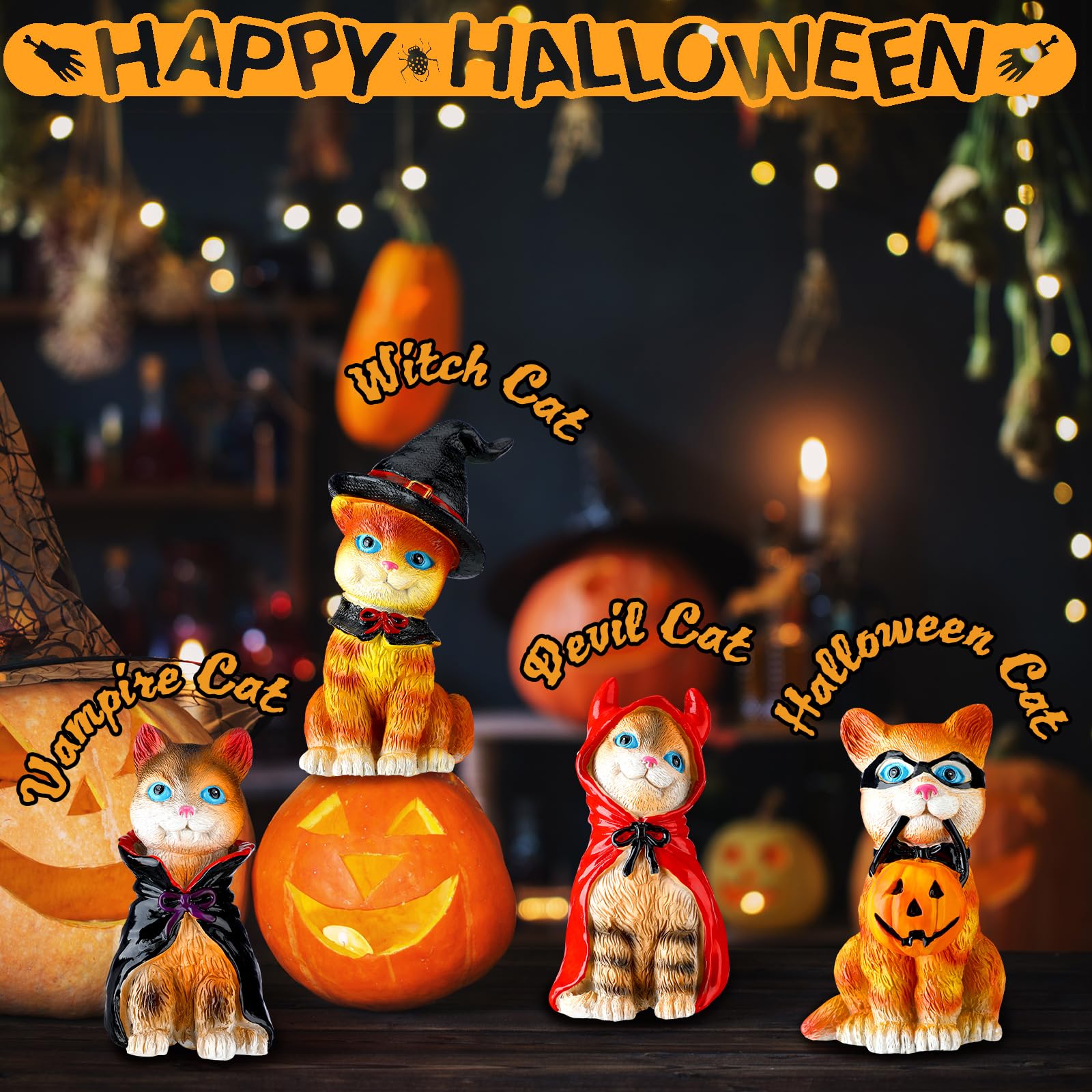 Amazon.co.jp: Soaoo ハロウィン猫置物 ハロウィン かわいい猫像セット