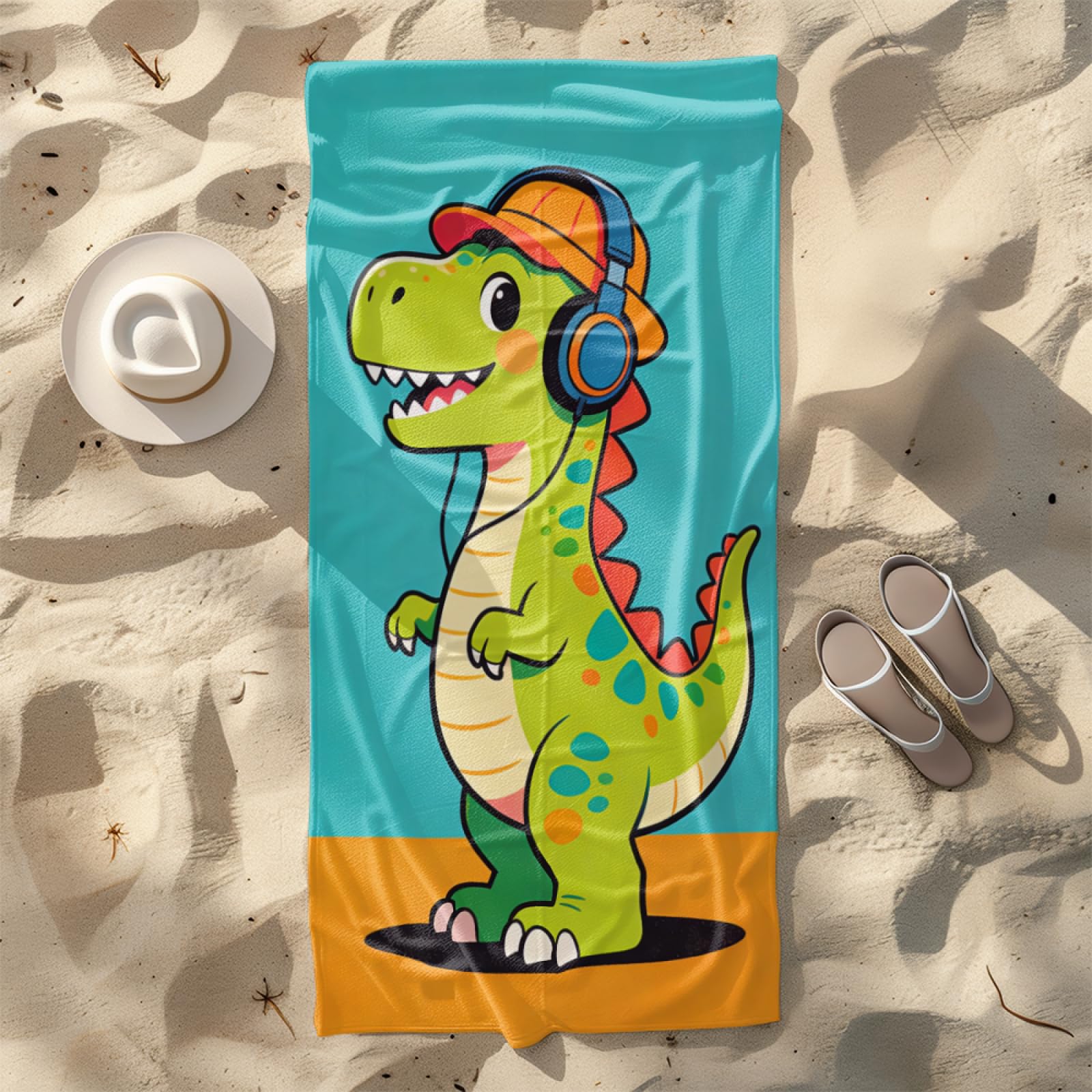 Fouta PlageVert Dinosaure Bleu Modèle Surdimensionné avec Diverses Tailles, Respirante et Portable, Parfaite pour Voyages Sorties Piscine et Usage Extérieur Quotidien 90x160 cm