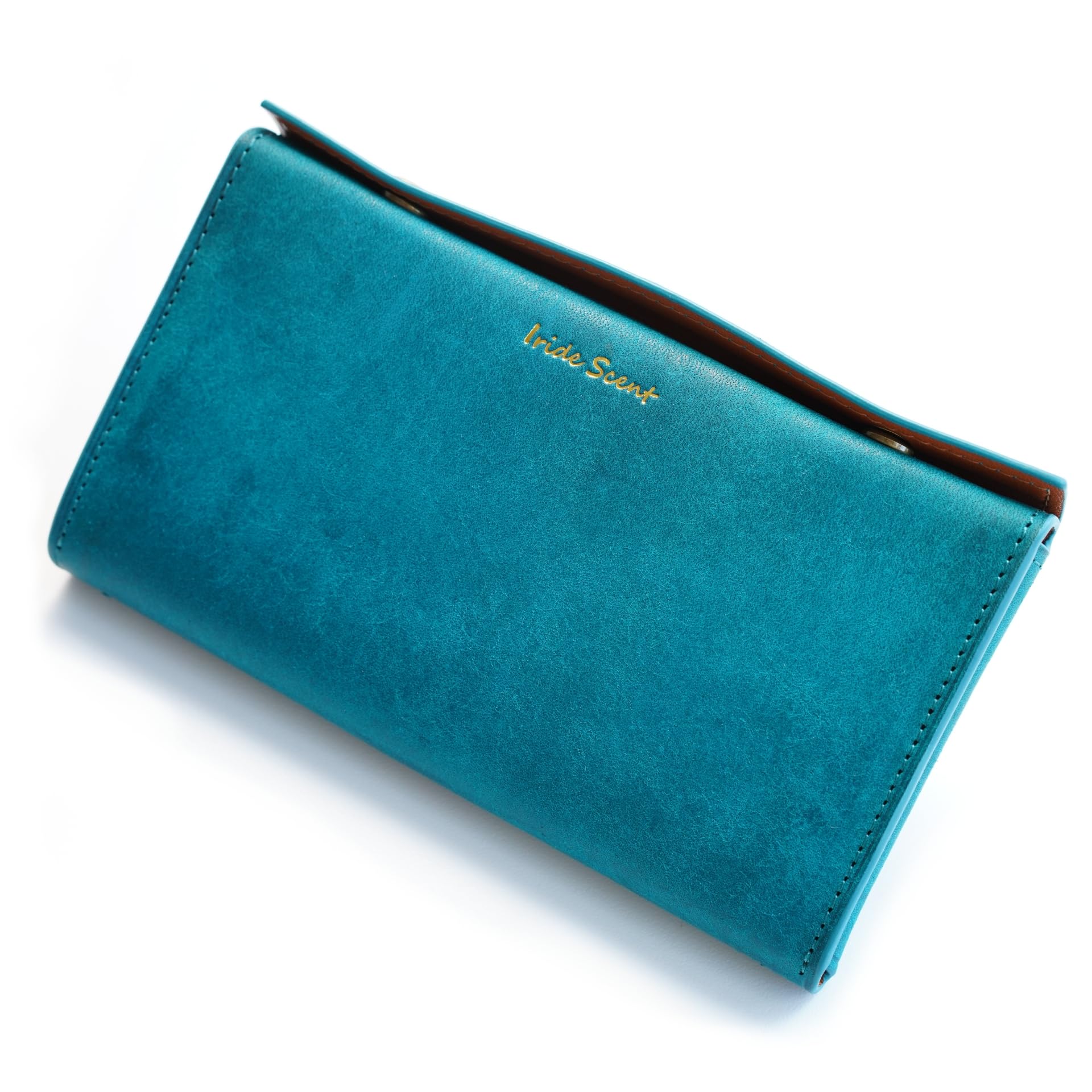IrideScent Pueblo Leather Long Wallet Blue Compact Genuine Cowhide Japan