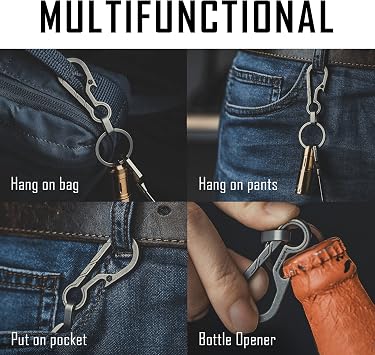 KeyUnity KM01 Titanium Keychain Clip, KF00 Keychain Flashlight and KA17 D Ring Bundle