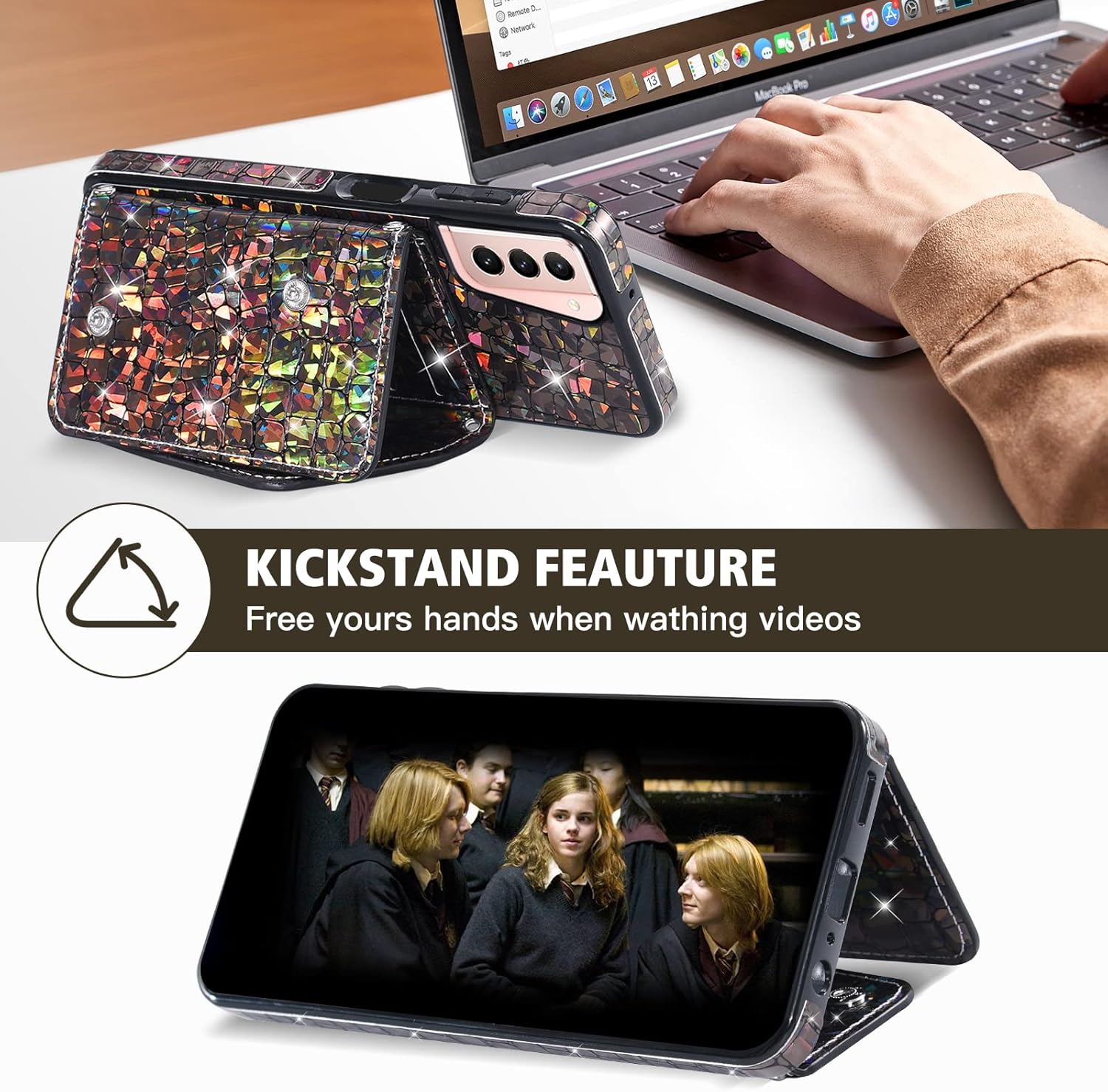 Asuwish Phone Case for Samsung Galaxy S21 Plus S21  5G Wallet Cover with Screen Protector and Card Holder Stand Leather Bling Glitter Cell Accessories S21 5G S21plus 21S   S 21 21  G5 Women Men Black