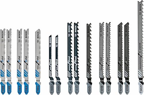 BOSCH T15RC Juego de hojas de sierra caladora de corte de madera y metal con mango en T de 14 piezas