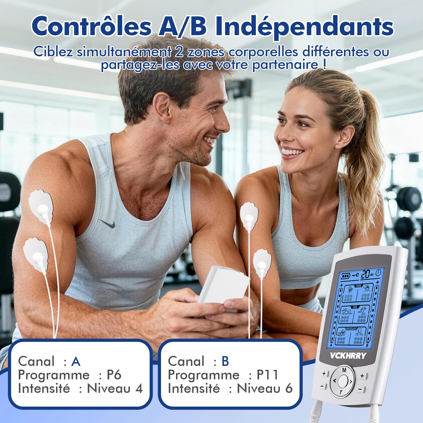 Électrostimulateur Musculaire 3 en 1 TENS EMS, Massage Relaxant | Entraînement Musculaire, 36 Programmes 2 Canaux Indépendants, Réutilisable 10 Électrodes, Facile à Emporter