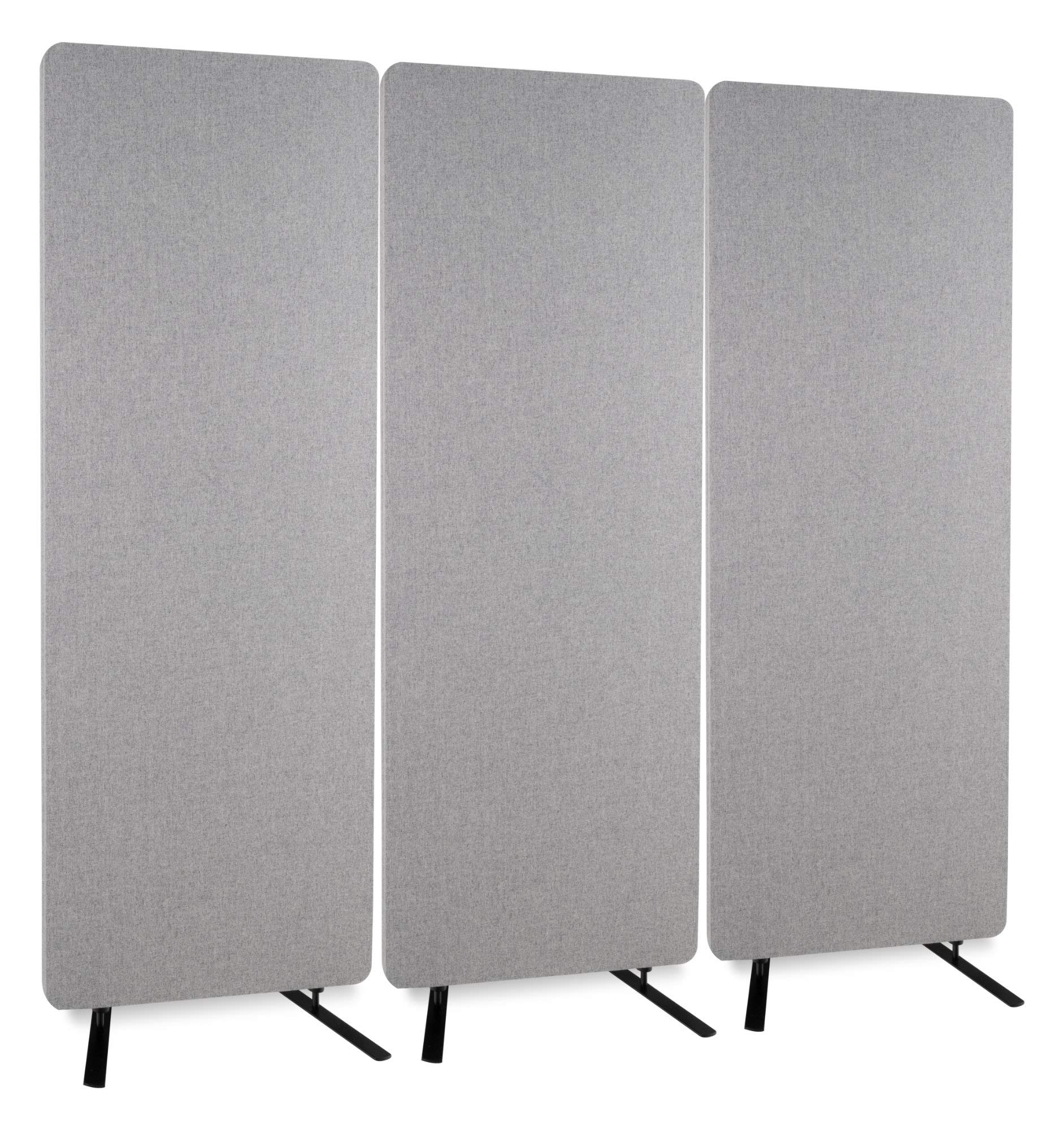 Set 3 Divisori Pronomic DiviRoom-162 GY, Facile da montare, Peso: 6 | Schermo mobile e divisorio per lavoro e casa, Pannello in fibra di poliestere, Rivestimento tessile grigio melange