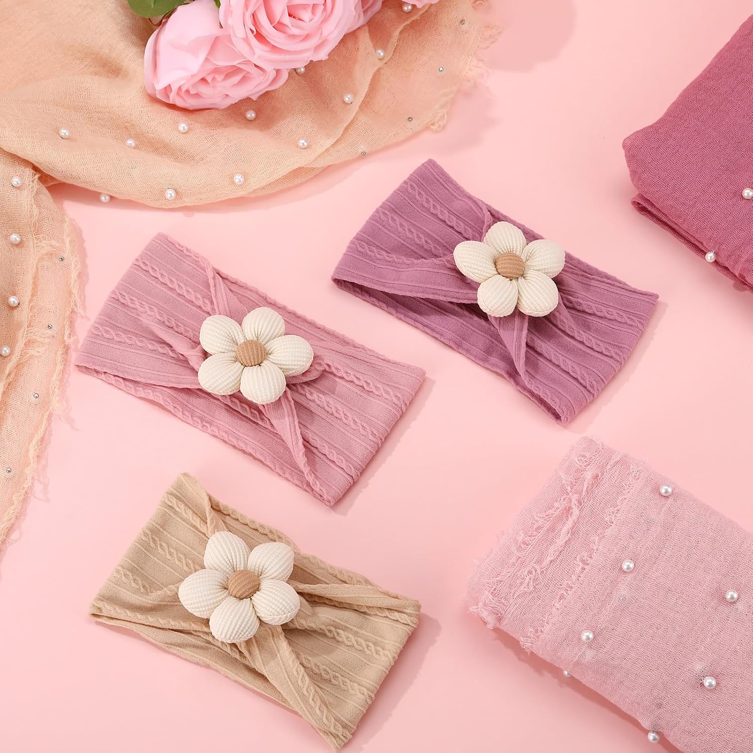6 Pcs Baby Flower Headbands Baby Props Photography Wrap Kit Newborn Photography Props 67 x 35 inch Soft Hairbands Hair Accessories for Boy Girl Newborn Outfits Infant Toddler