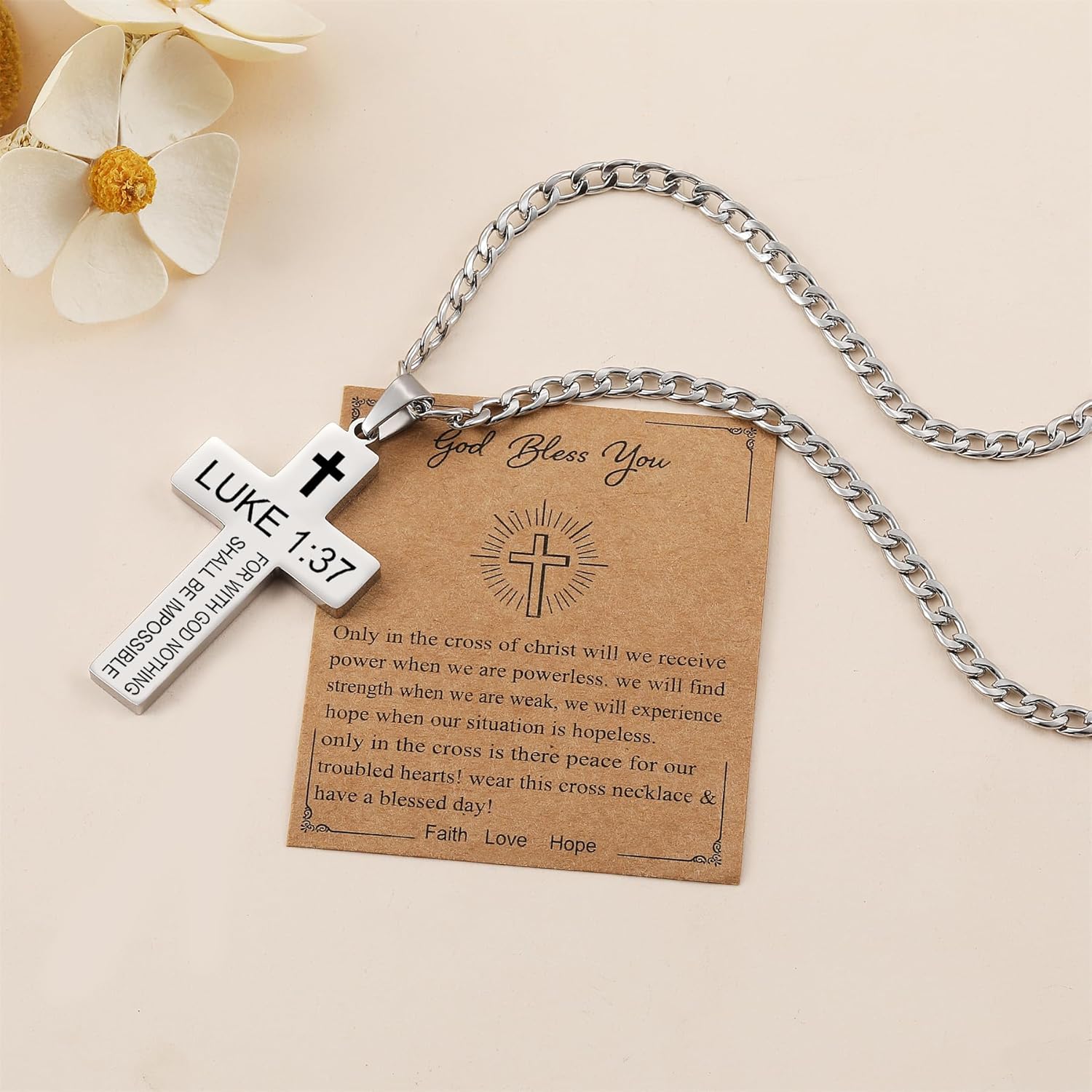 SKQIR Cross Necklace for Men with Bible Verse, Christian Religious Scripture First Communion Cross Chain Pendant for Boys Jewelry Easter Basket Essentials Stuffers Graduation Gifts - Image 4