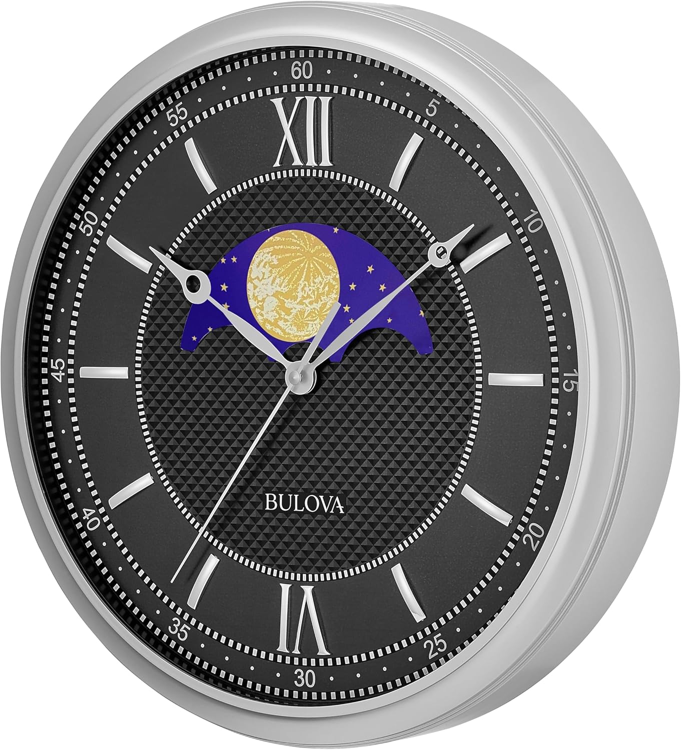 Bulova Clocks C4381 Tempus Fugit 16” Classic Wall Clock – Day/Night Moving Center Disk, Ebony Dial, Convex Glass Lens, Raised Silver Markers, Accurate Quartz Movement