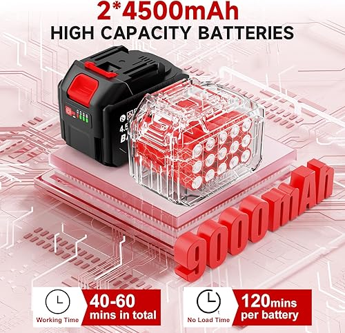 Miniatura 4 de Pala de nieve inalámbrica de 9000 mAh, soplador de nieve eléctrico sin escobillas de 17 pulgadas, funciona con batería de 4.5 AH con mango y ruedas,