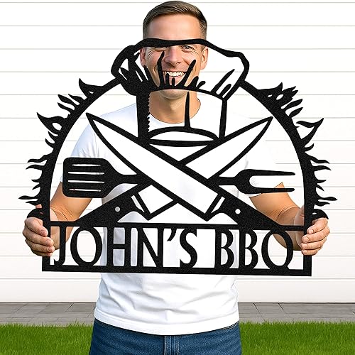 Miniatura 36 de Letrero de metal personalizado para barbacoa, letrero con nombre de bar personalizado para patio trasero, decoración de parrilla al aire libre,