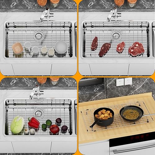 Miniatura 5 de Protectores de fregadero de acero inoxidable para cocina, rejilla inferior del fregadero, resistente a la oxidación, ubicación de drenaje trasero