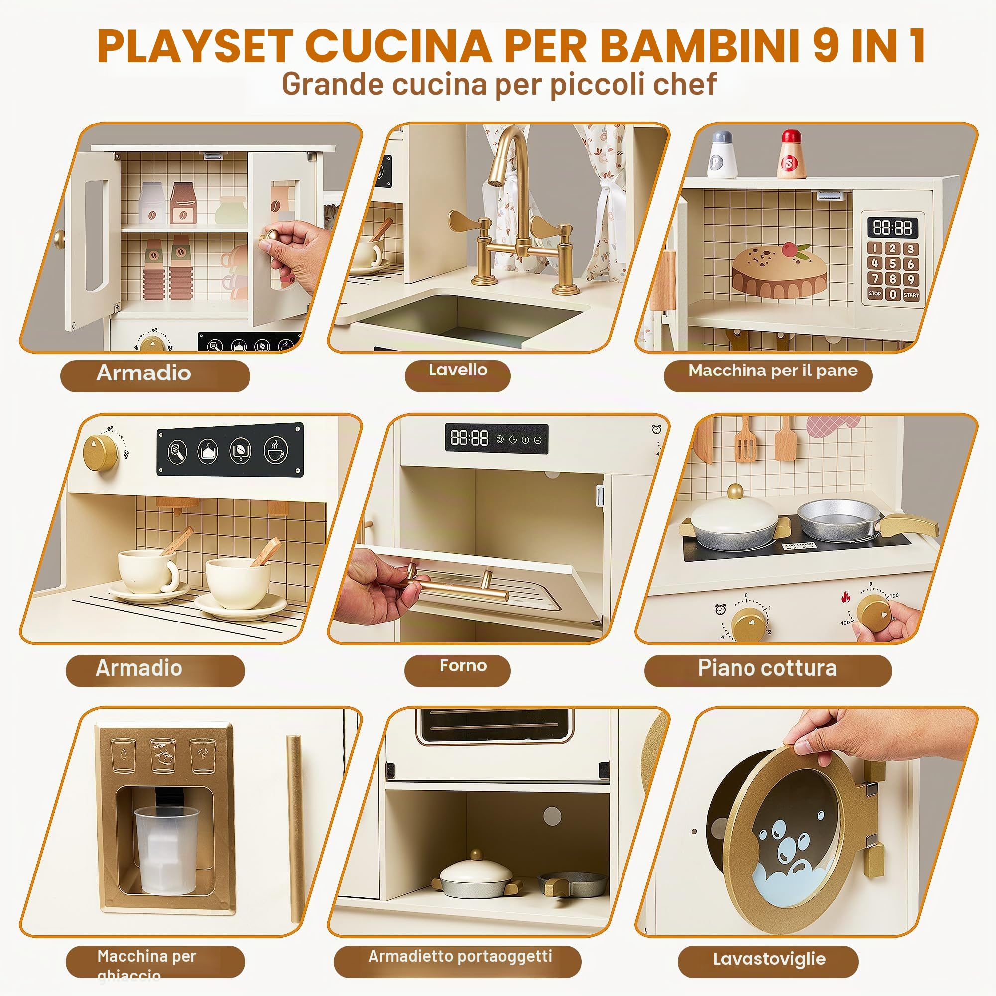medoga Set di giocattoli da cucina in legno per bambini, giocattolo da cucina con 26 pezzi di cibo e utensili da cucina, regalo per bambina e bambino di 3 anni