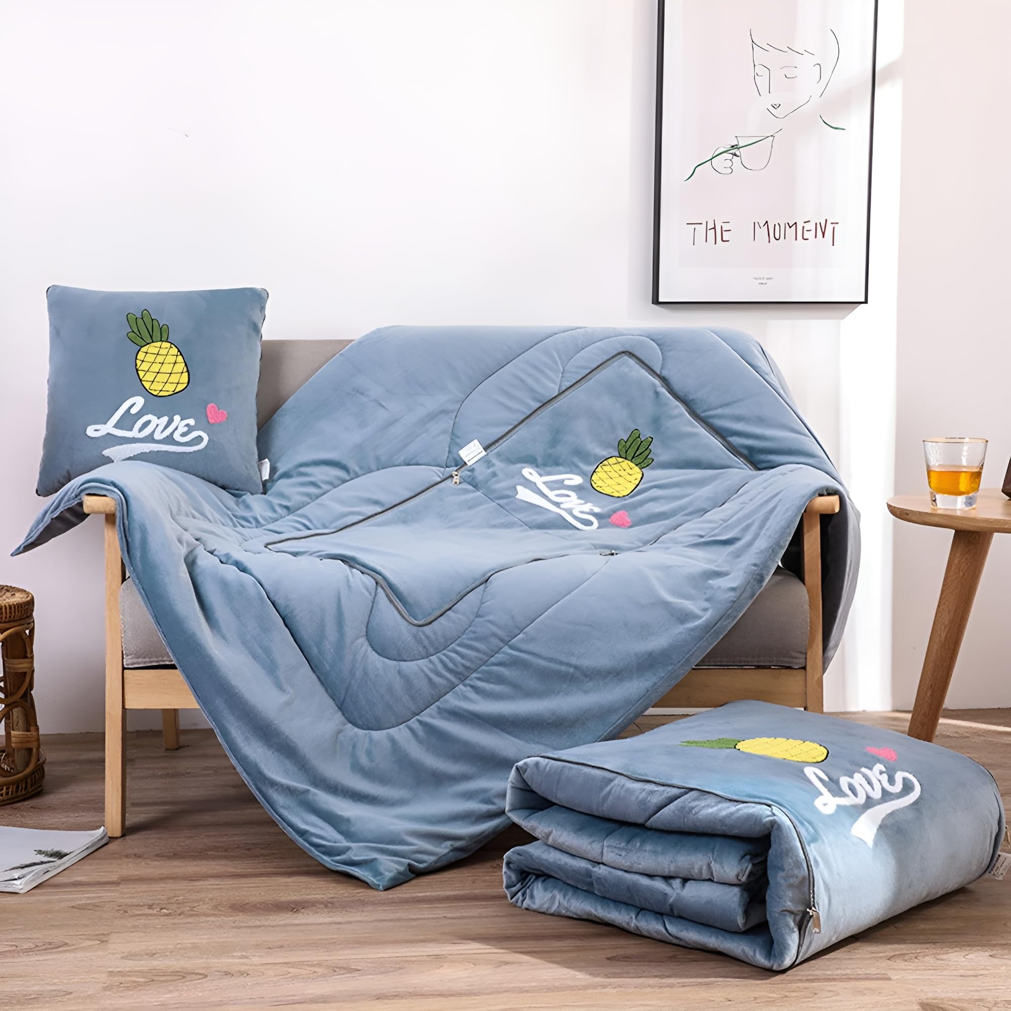 Buy Cushion Pillow Blanket with Zipper Soft Texture Foldable