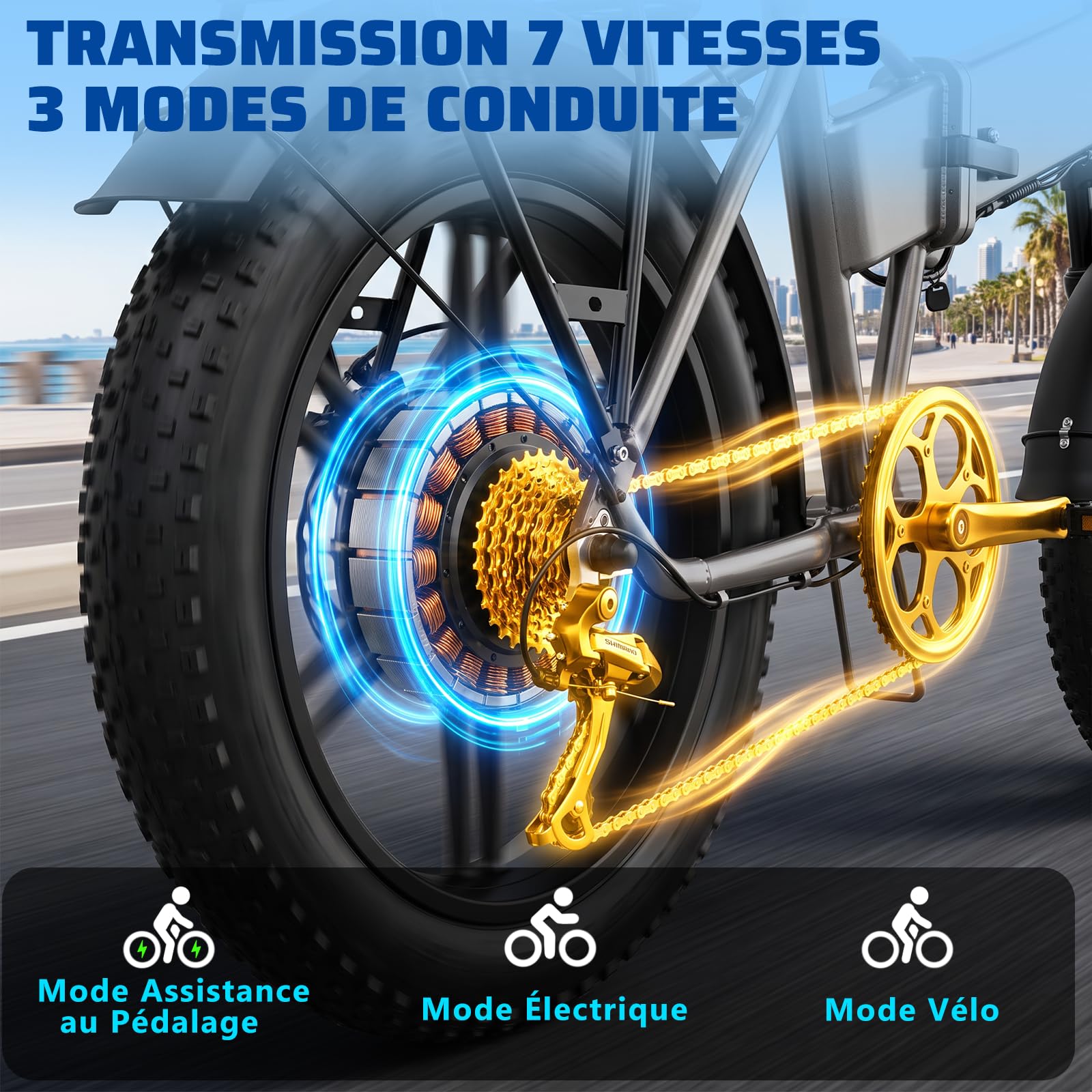 TODIMART Vélo Électrique Pliable 250W Fat Bike 20", Batterie 48V 13Ah