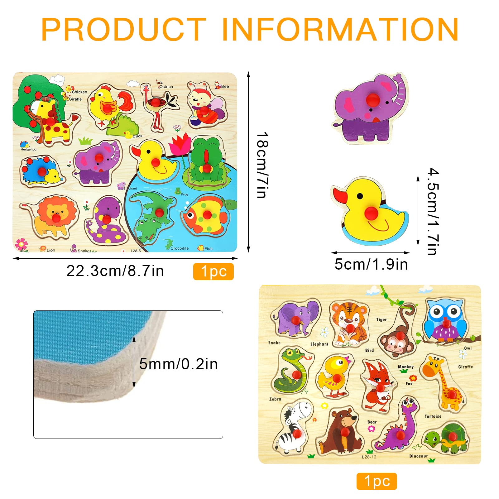 Puzzles en Bois pour Enfants 1-3 Ans, Puzzle Bois Bouton Encastrement, Cadeau Anniversaire Enfant