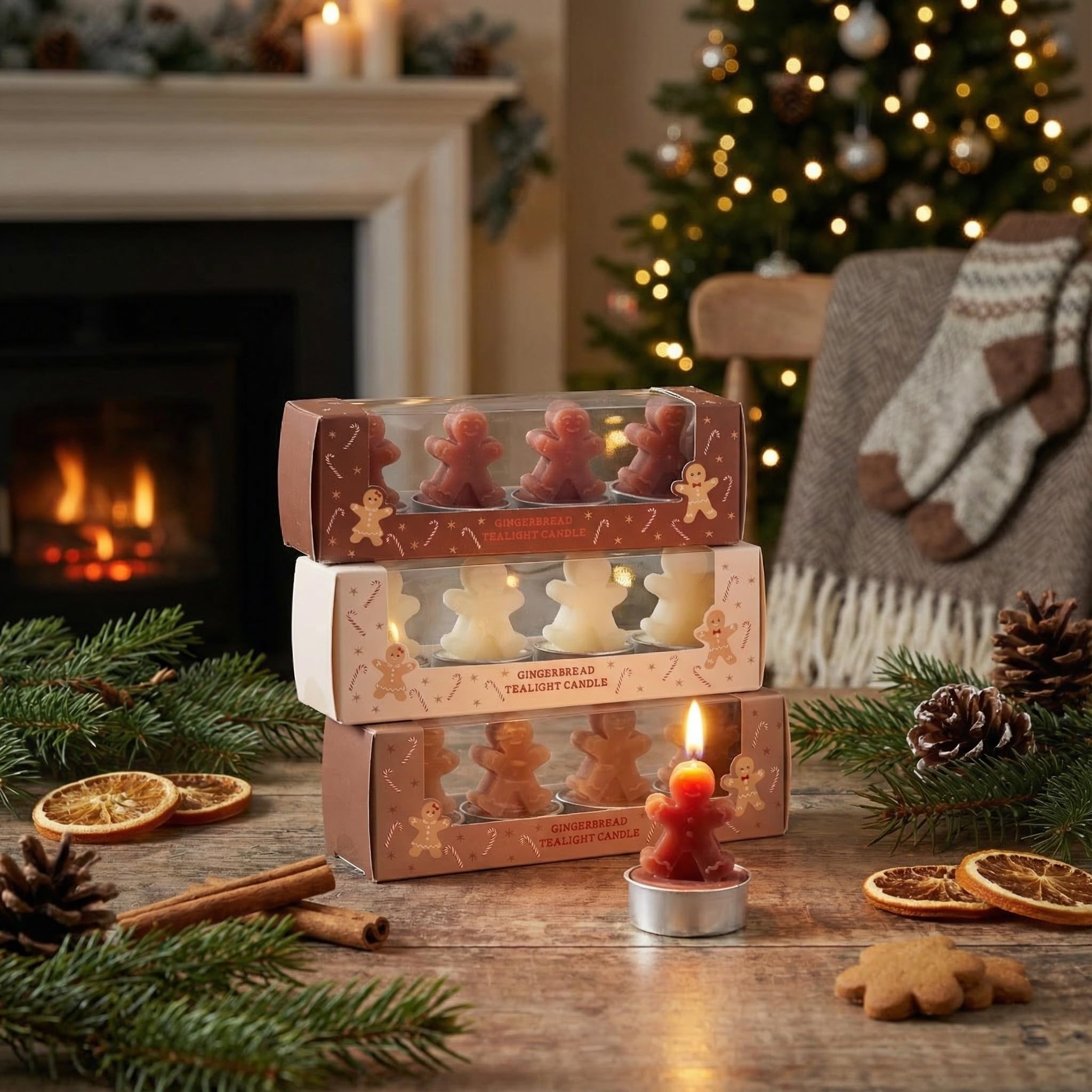 MIJOMA Zestaw świeczek typu tealight – 12 sztuk w zestawie upominkowym – świece dekoracyjne w kształcie piernika – dekoracja bożonarodzeniowa, adwent, dekoracja stołu, pomysł na prezent