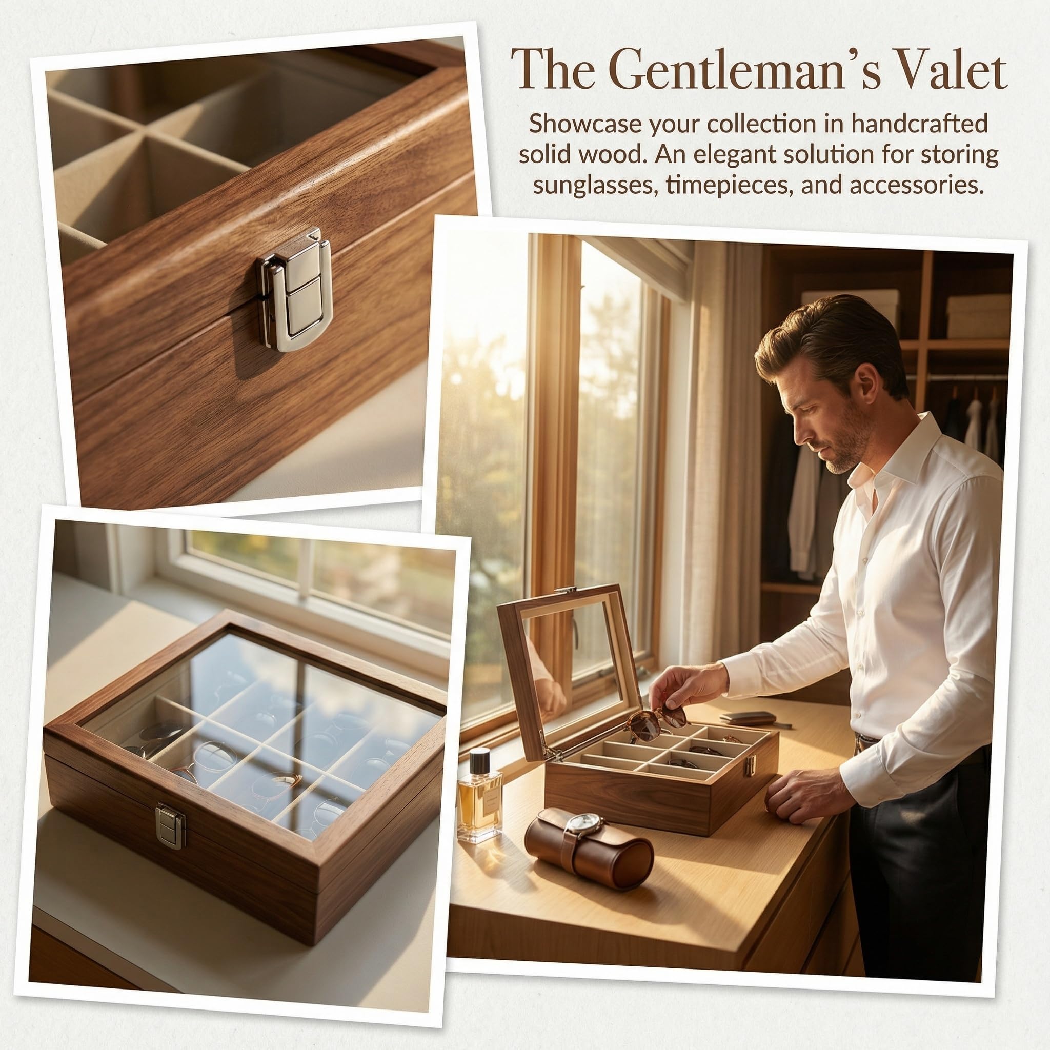 Estuche Expositor De Madera con Cerradura Y 8 Compartimentos para Gafas De Sol - Organizador Elegante para Hombres Y Mujeres, Caja De Almacenamiento De Gafas con Cajón para Colección De Gafas,